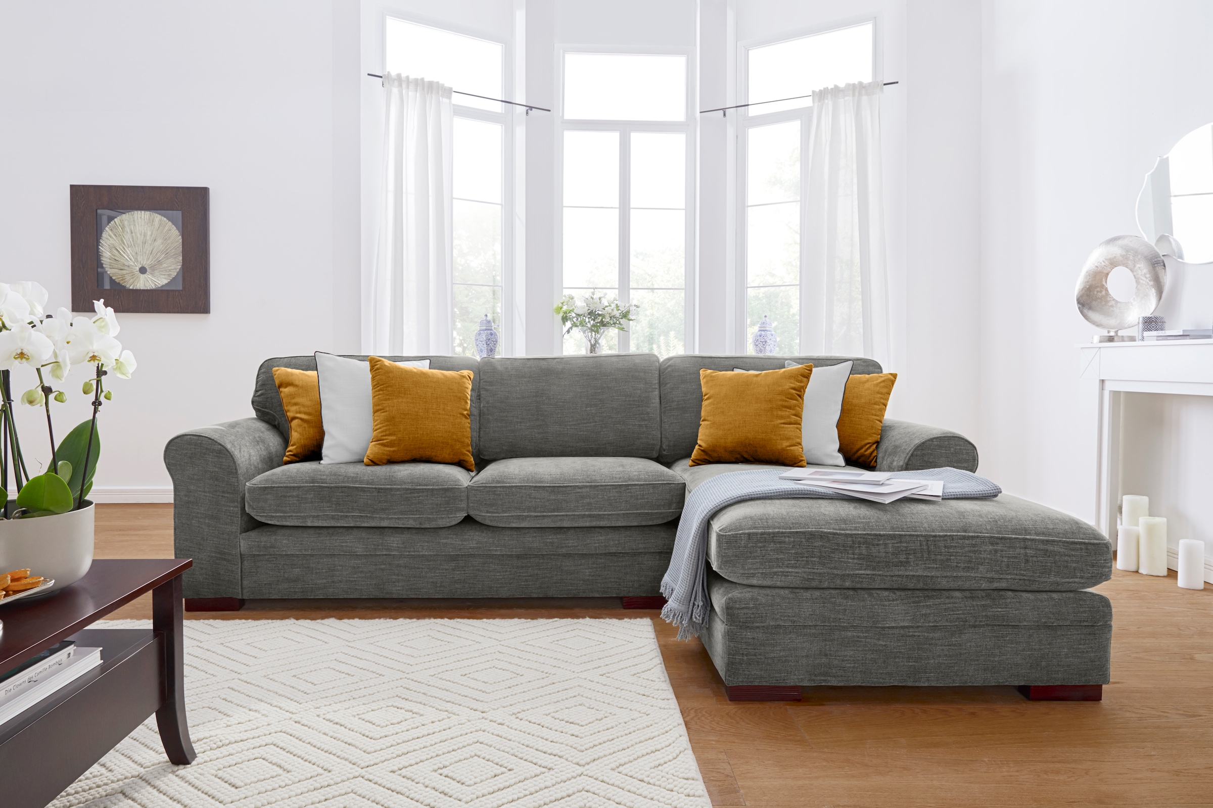 Home affaire Ecksofa »Broughton L-Form«, weicher Sitzkomfort, incl. 4 Zierkissen, Keder