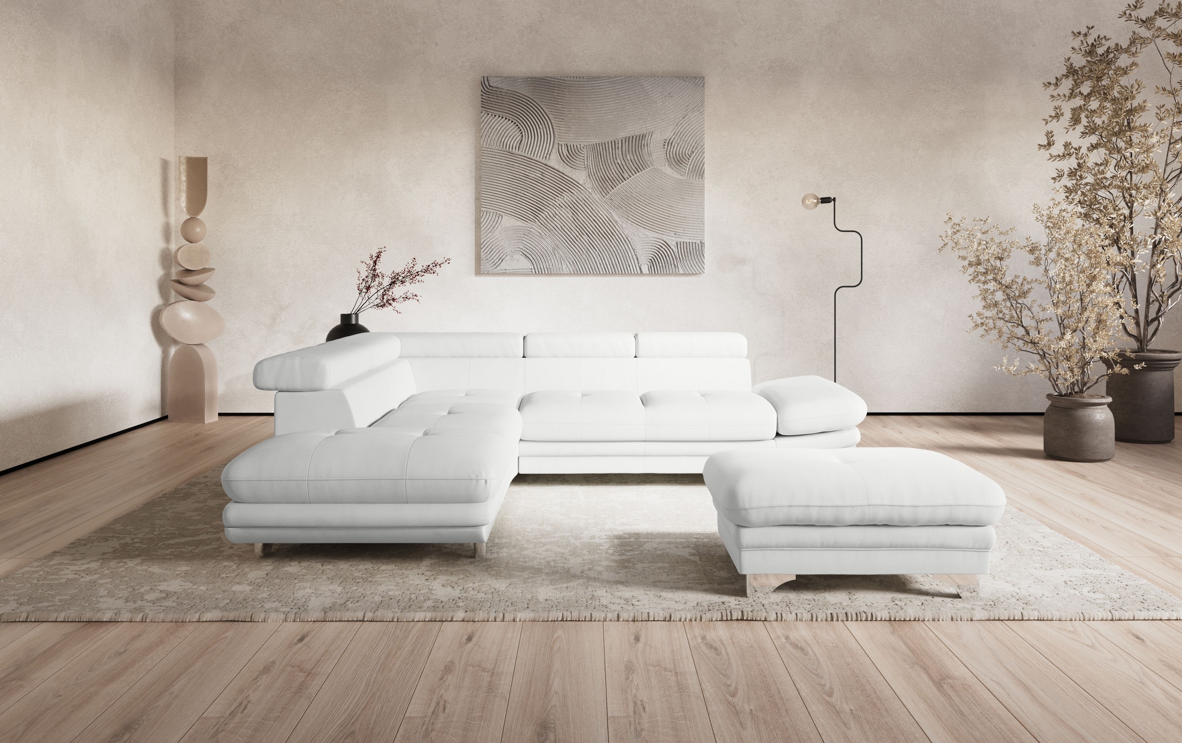 COTTA Ecksofa "Enterprise L-Form, B: 277 cm x L: 238 cm, bequeme Wellenunterfederung" Arm- & Kopfteilverstellung, optional Schlaffunktion