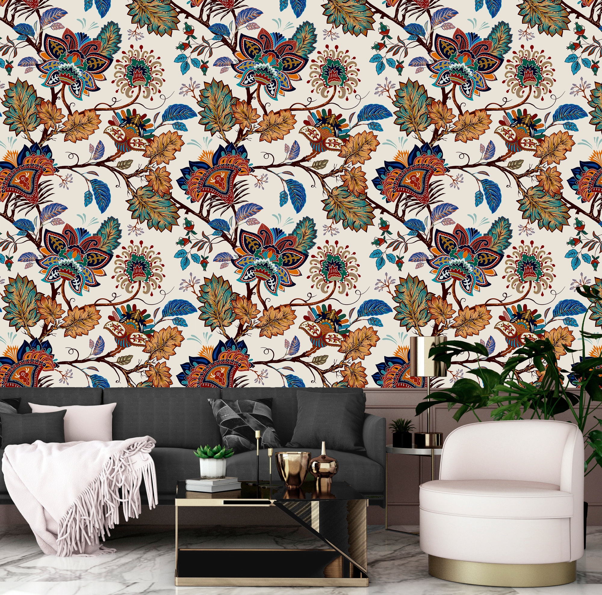 queence Vinyltapete »Monica«, bedruckt-Motiv-botanisch-floral-gemustert-natürlich, 90x250cm, selbstklebend, kinderleichte Anbringung, Sticker