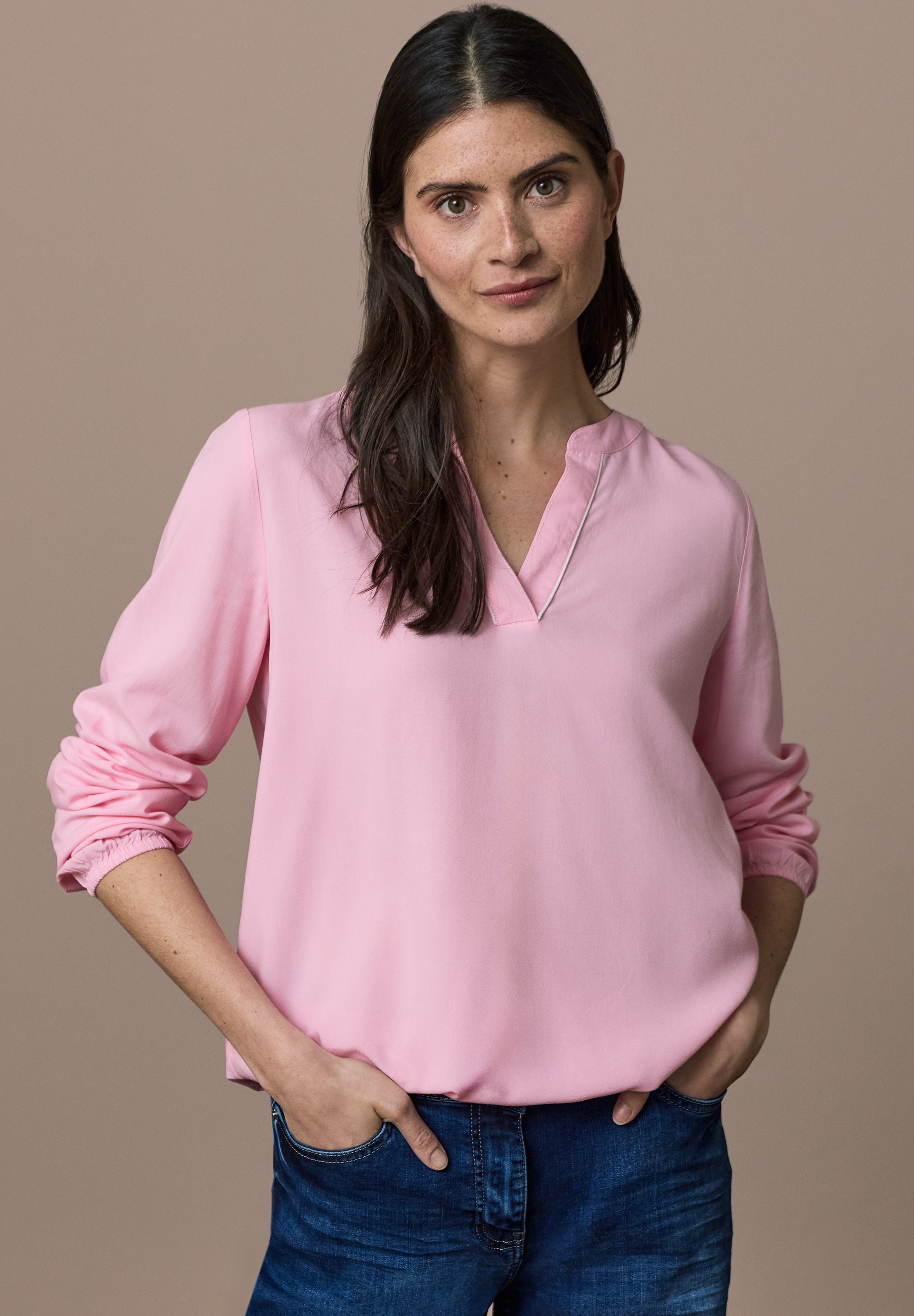 Cecil Langarmbluse mit geschlitztem Rundhalsausschnitt günstig online kaufen