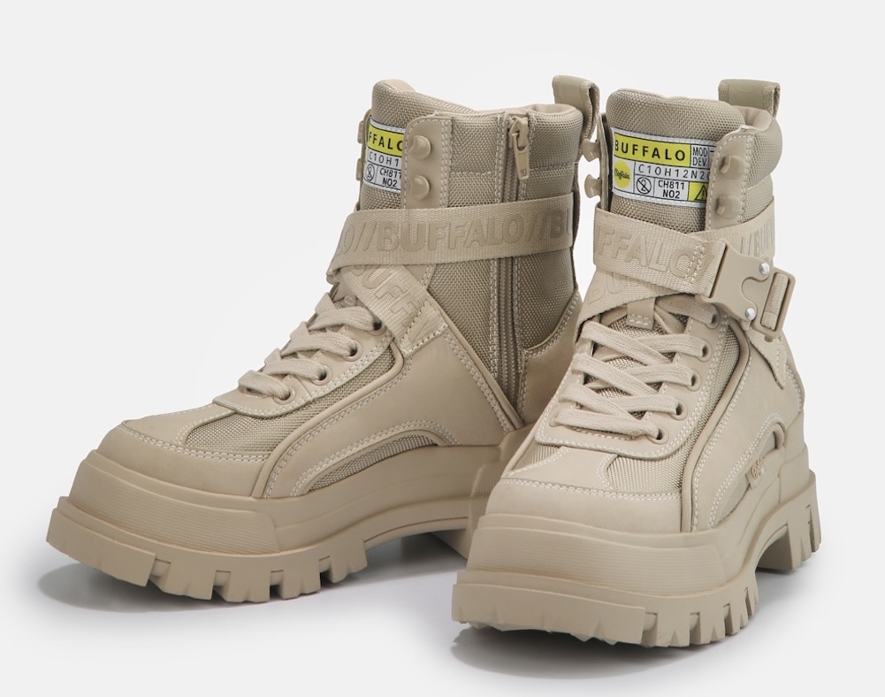 Buffalo "Aspha Com1 Vegan" Schnürstiefelette, Plateauboots mit Innen-Reißverschluss