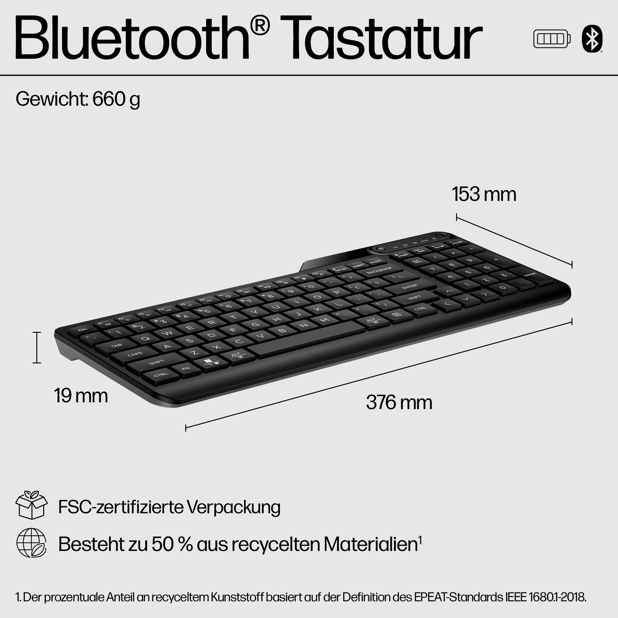 HP Wireless-Tastatur »460«, (Fn-Tasten-Ziffernblock-Windows-Sperrtaste)