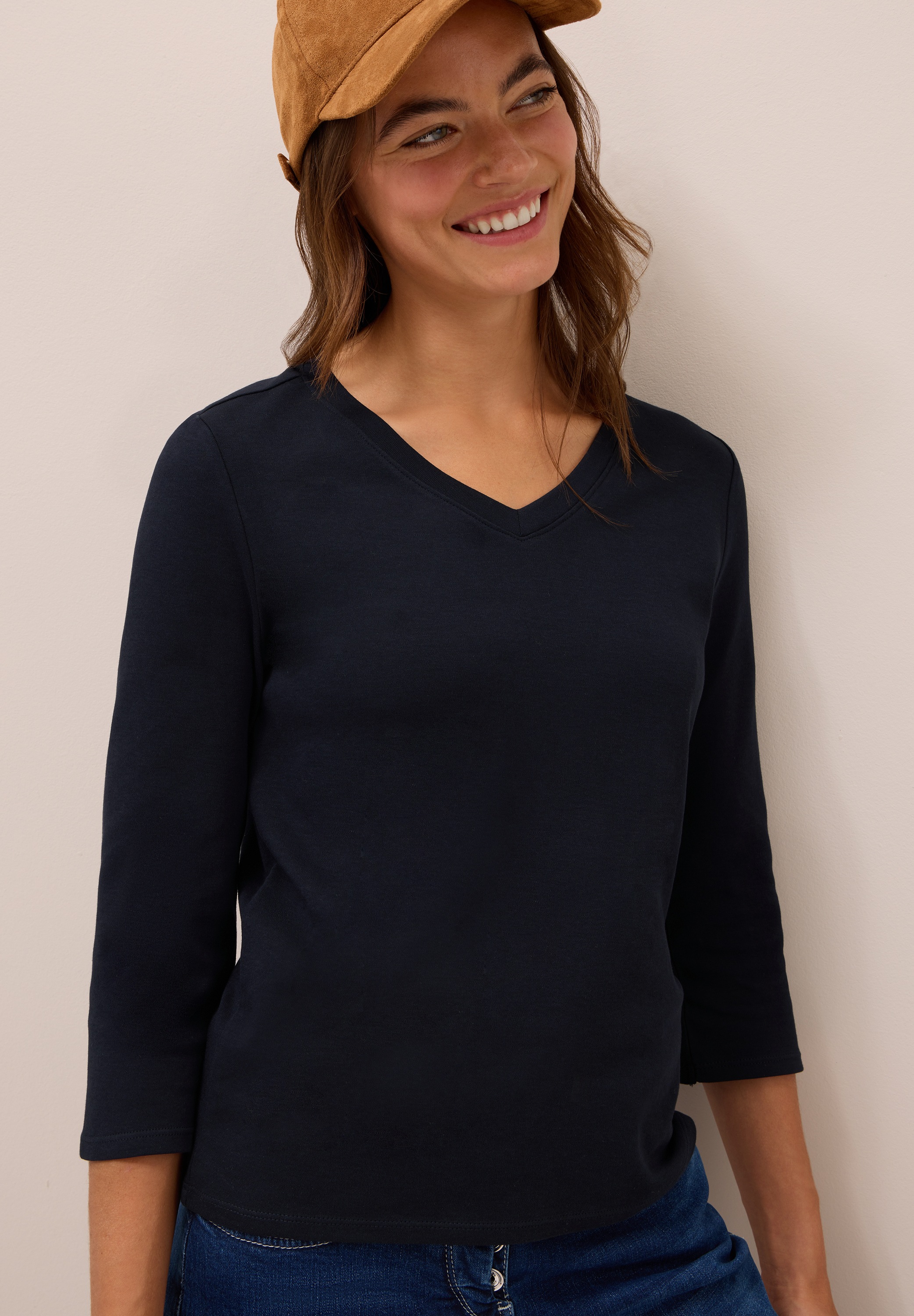 Cecil 3/4-Arm-Shirt, mit V-Ausschnitt, unifarben