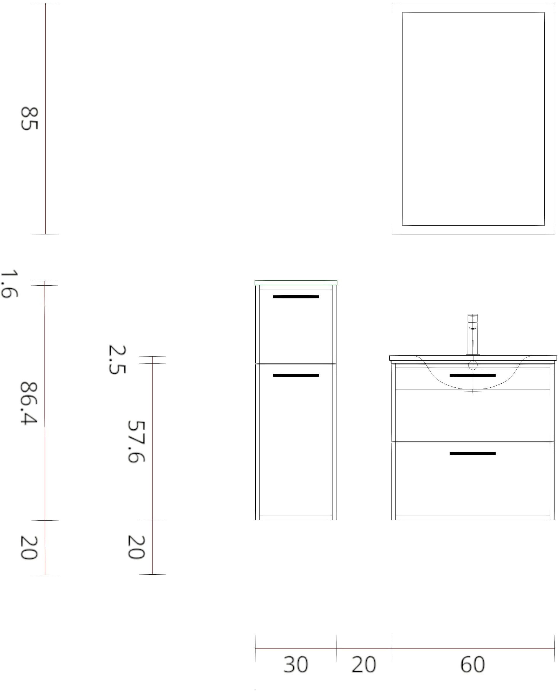 nobilia® elements Badmöbel-Set, (3 St.), Badblock mit Flächenspiegel und Beimöbel