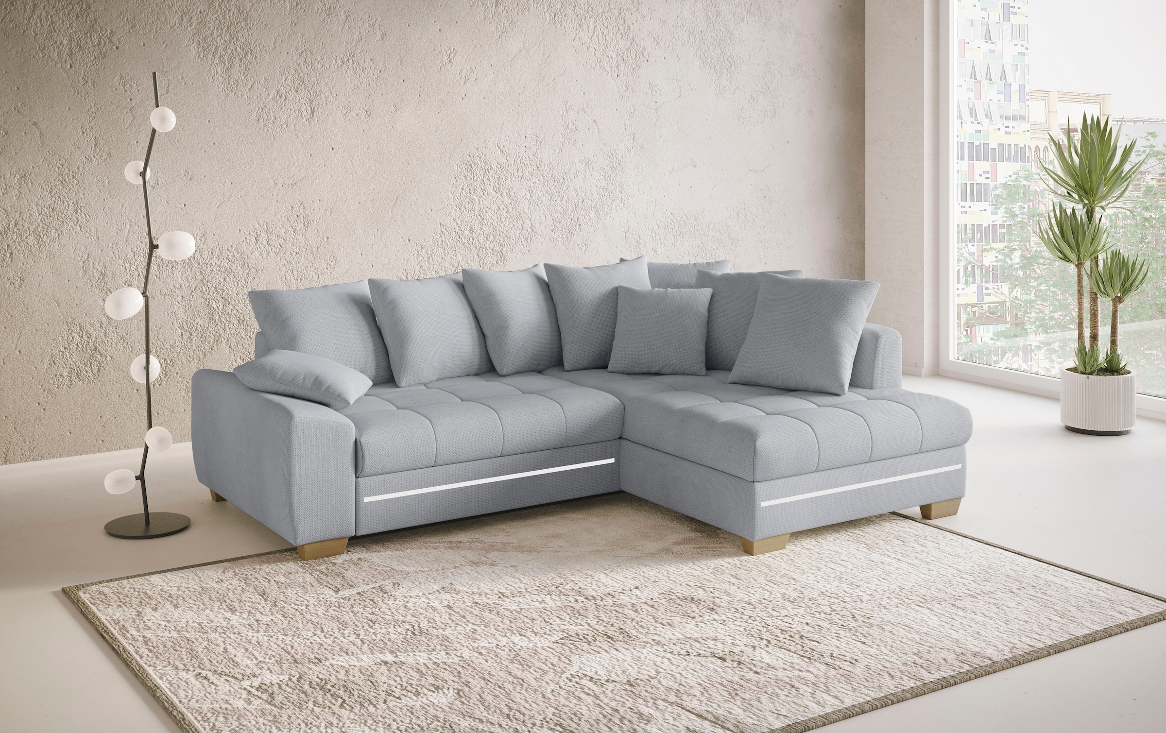 Mr. Couch Ecksofa »Nikita II, L-Form«, mit Kaltschaum, RGB-LED Beleuchtung, wahlweise mit Bett, Bettkasten