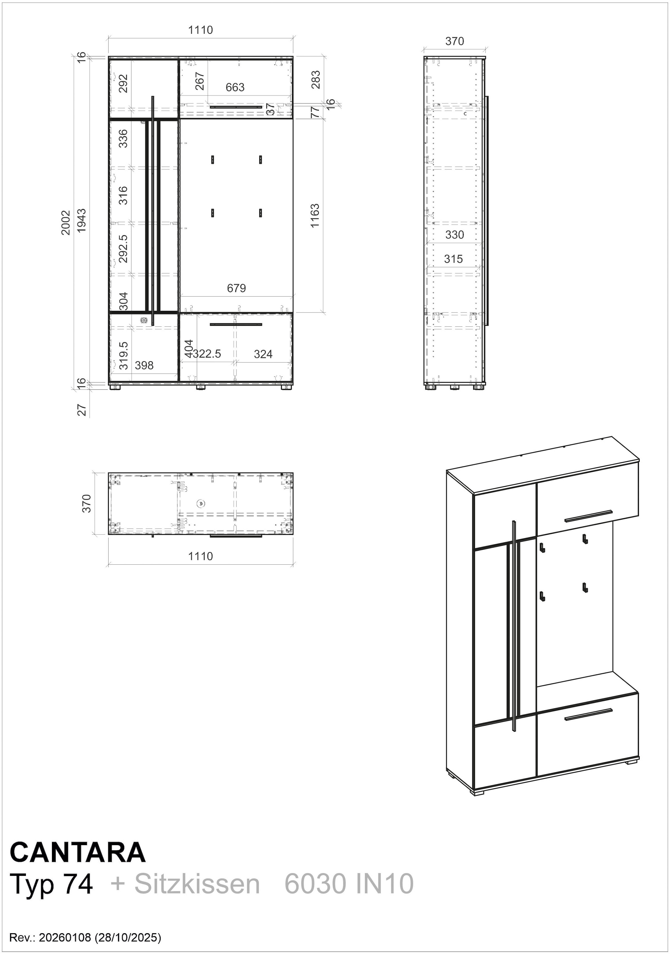 Home affaire Kompaktgarderobe »Cantara Flurgarderobe, modern, 2 Farben, 111 cm breit« 2 Stk. tlg. unterschiedliche Stauraummöglichkeiten, inkl. Sitzkissen