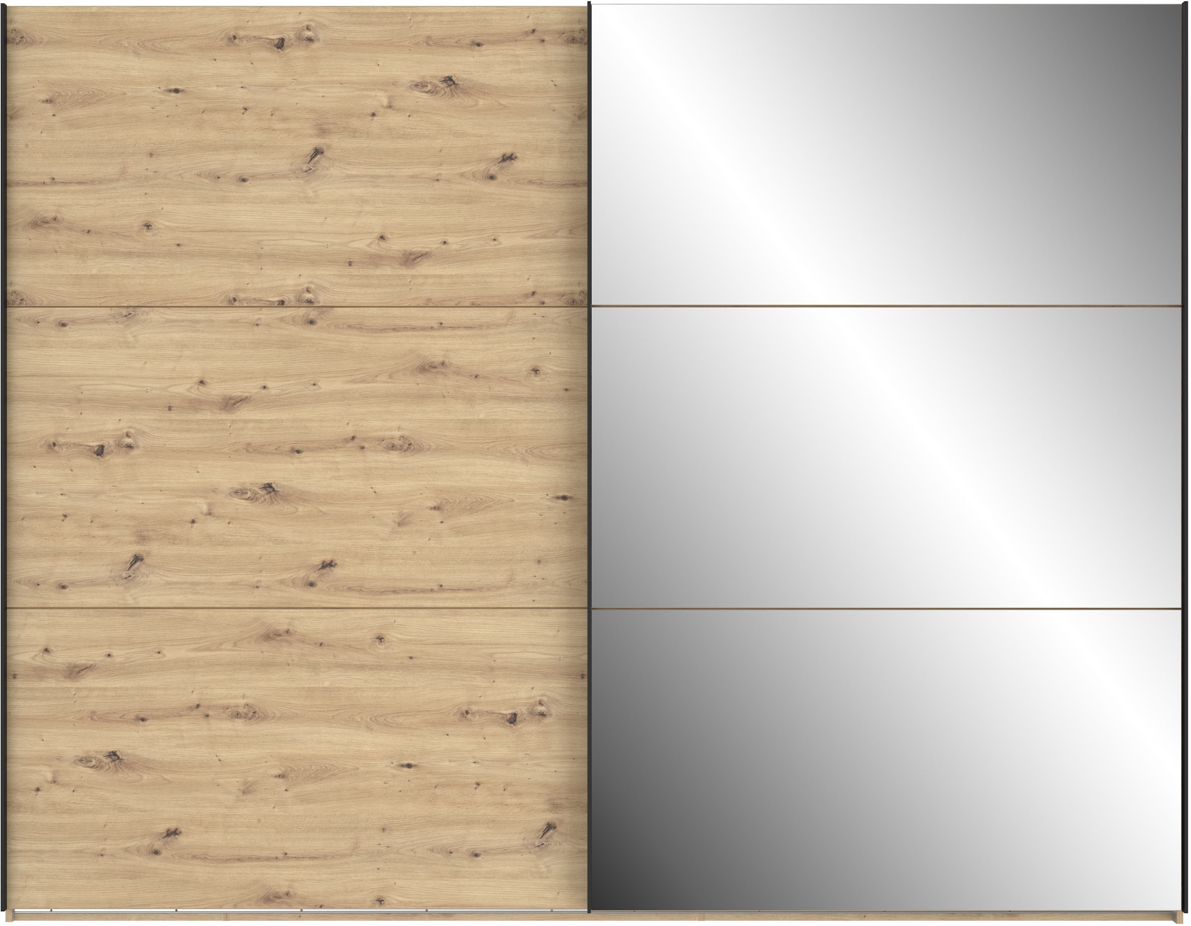 FORTE Schwebetürenschrank »Trondheim, Kleiderschrank mit Spiegel, Industrial Design, 2-Türen«, (B/H/T ca. 270/210/63cm), Holzdekor: Artisan Eiche