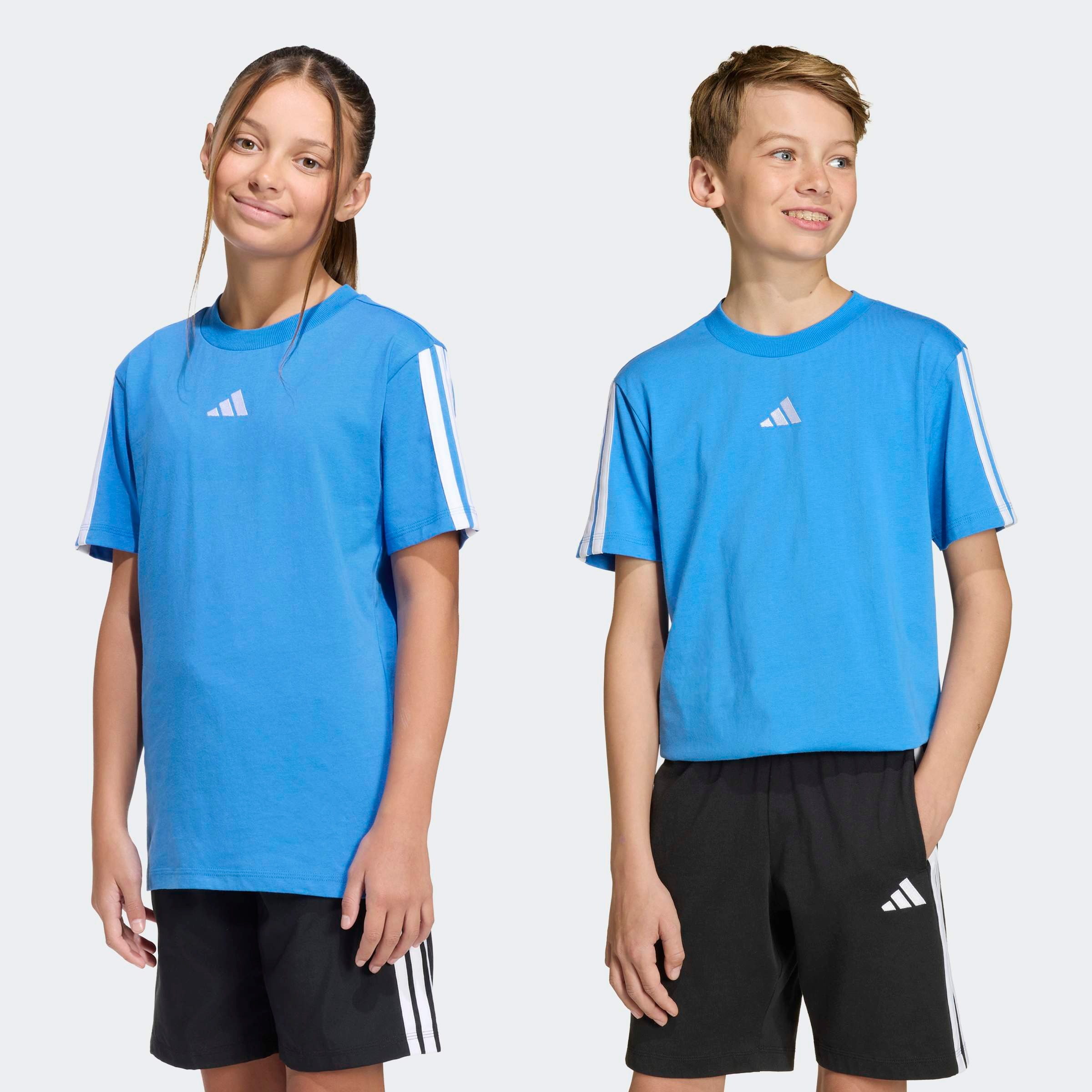 T-Shirt ADIDAS SPORTSWEAR "ESSENTIALS KIDS", Jungen, Gr. 176, ray blau, weiß, Obermaterial: 100% Baumwolle, normal, Rundhals, Shirts T-Shirt, sportlicher Stil, Rundhalsausschnitt, ohne Verschluss, für Kinder