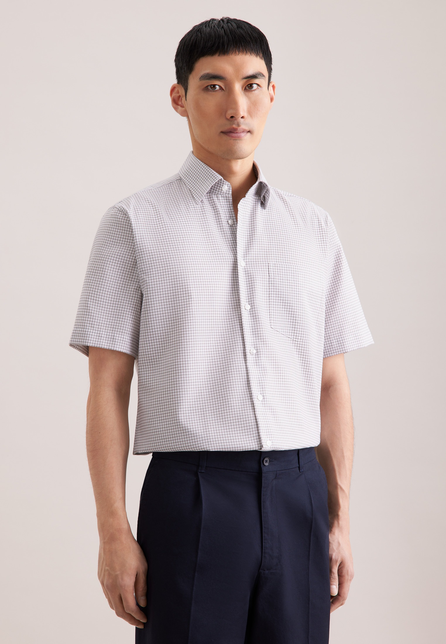 seidensticker Businesshemd "Schwarze Rose" Comfort 1/2 Covered-Button-Down-Kragen Karo