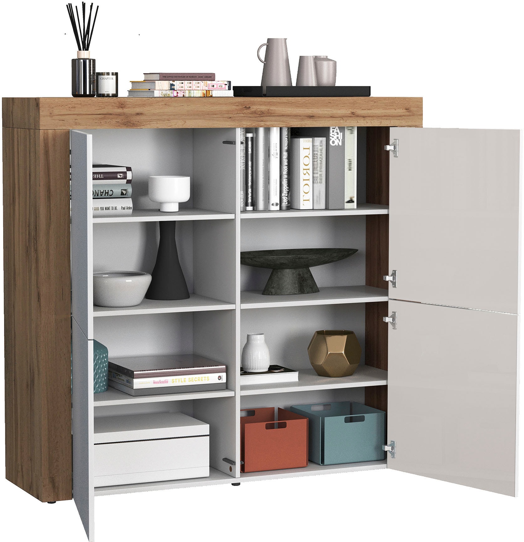 INOSIGN Highboard »CHRONOS Breite 140 cm mit 4 Türen und 8 Fächer 'Made in Italy'«, (1 St.), Hohes Sideboard, Kommode, Schrank, Grifflos mit Push to Open