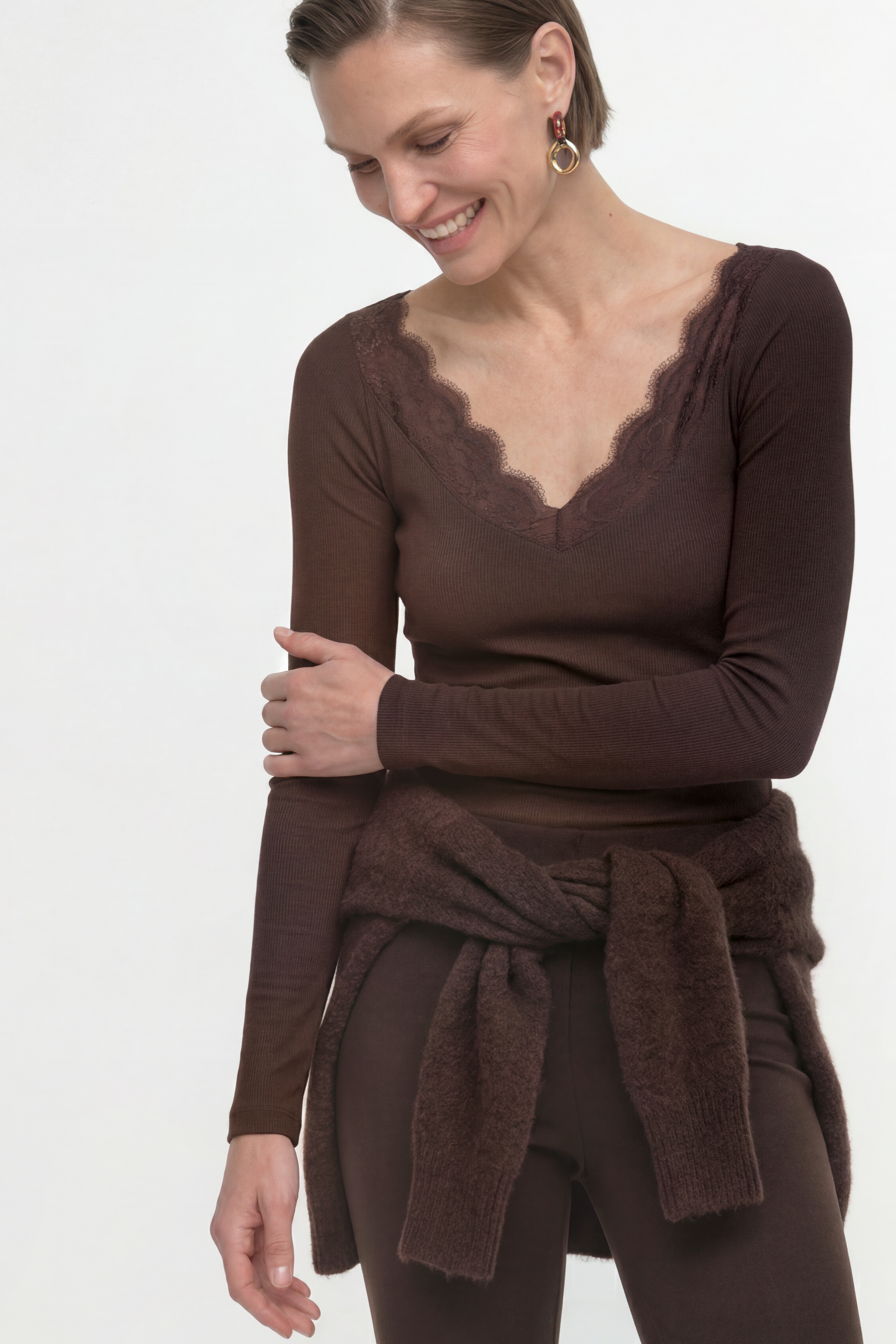RICHROYAL Langarmshirt Regular fit mit Spitzenausschnitt