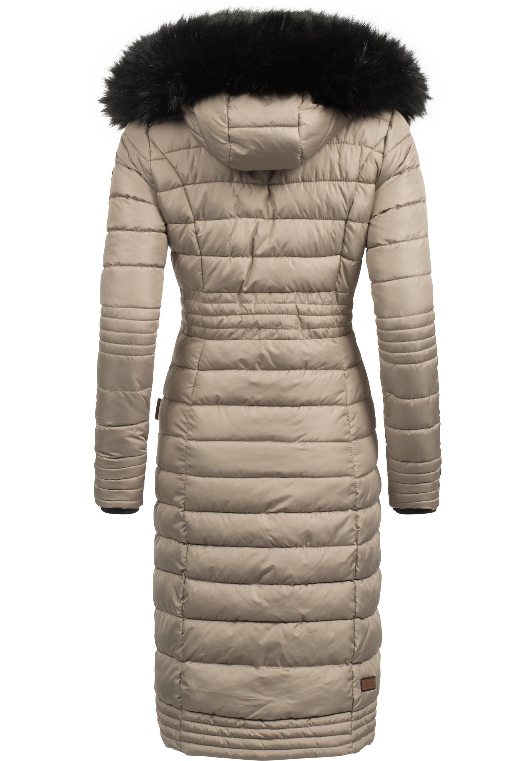 Navahoo Wintermantel »Umay«, langer Damen Winter Steppmantel mit Kunstfellkapuze
