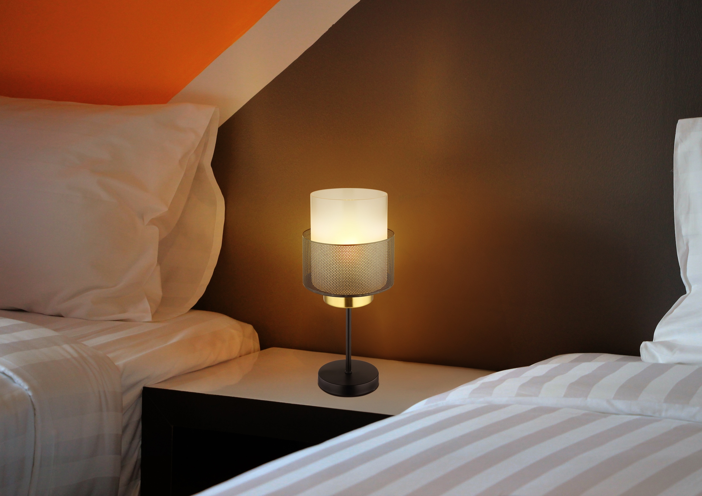 GLOBO LIGHTING Tischleuchte »OLGA«, Leuchtmittel E27 | ohne Leuchtmittel, Tischlampe/Glas satiniert/Metallring/Wohnzimmer/Schlafzimmer