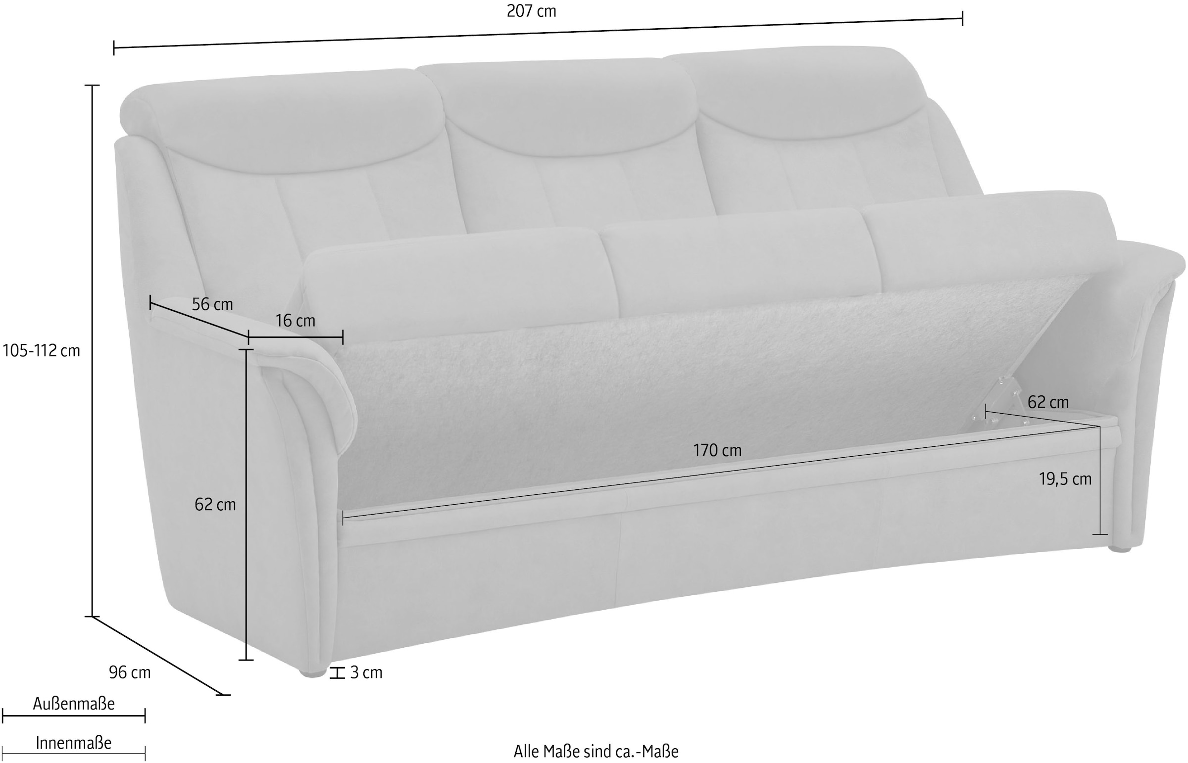 VILLA BECK 3-Sitzer »Lugano«, (1 St.), inklusive Kopfteilverstellung, in  Sitzhöhe 49 cm kaufen | BAUR