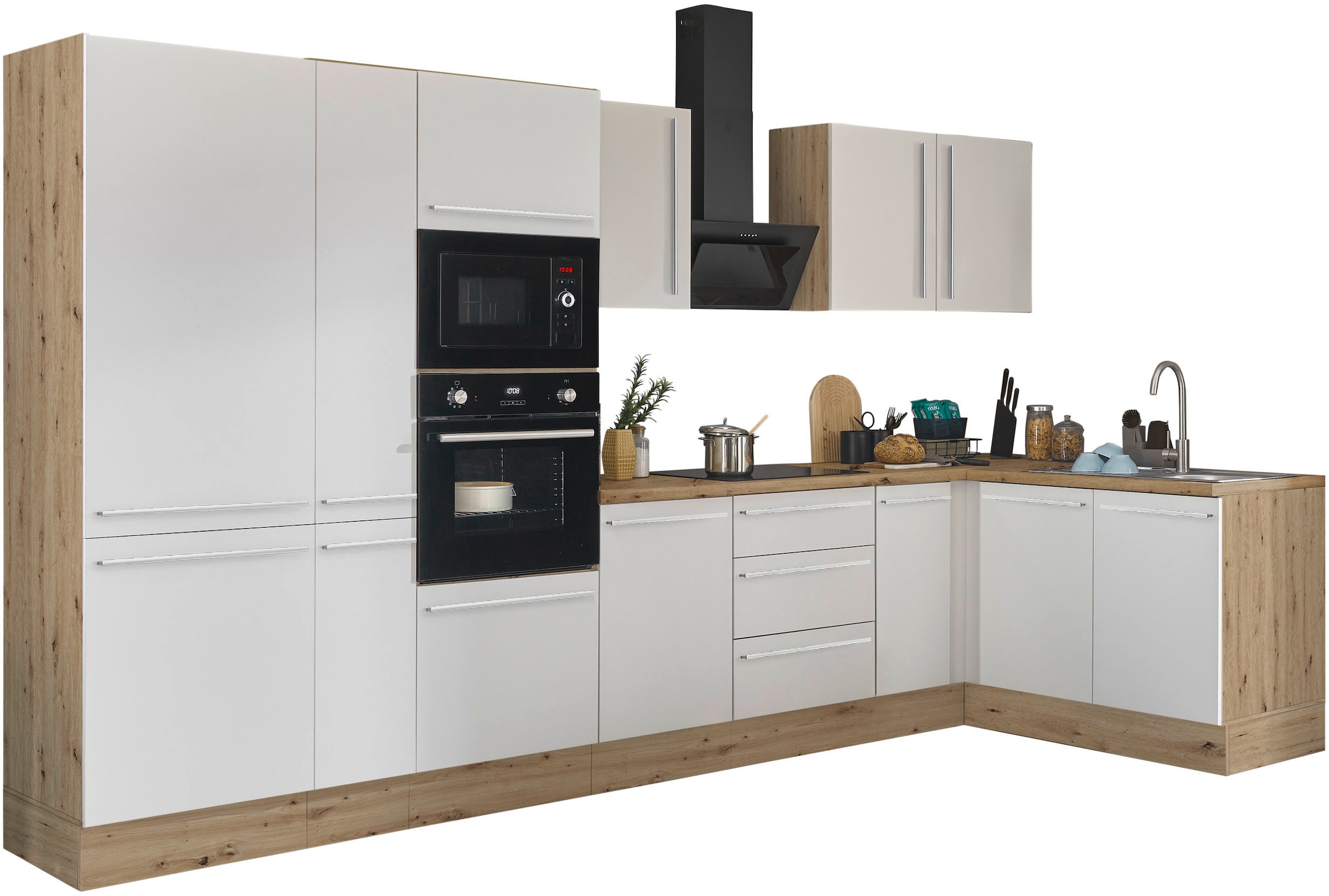 KOCHSTATION Winkelküche »Florida, Stellbreite 360x165 cm« wahlweise mit E-Geräten, mit Softclose für Türen und Schubkästen