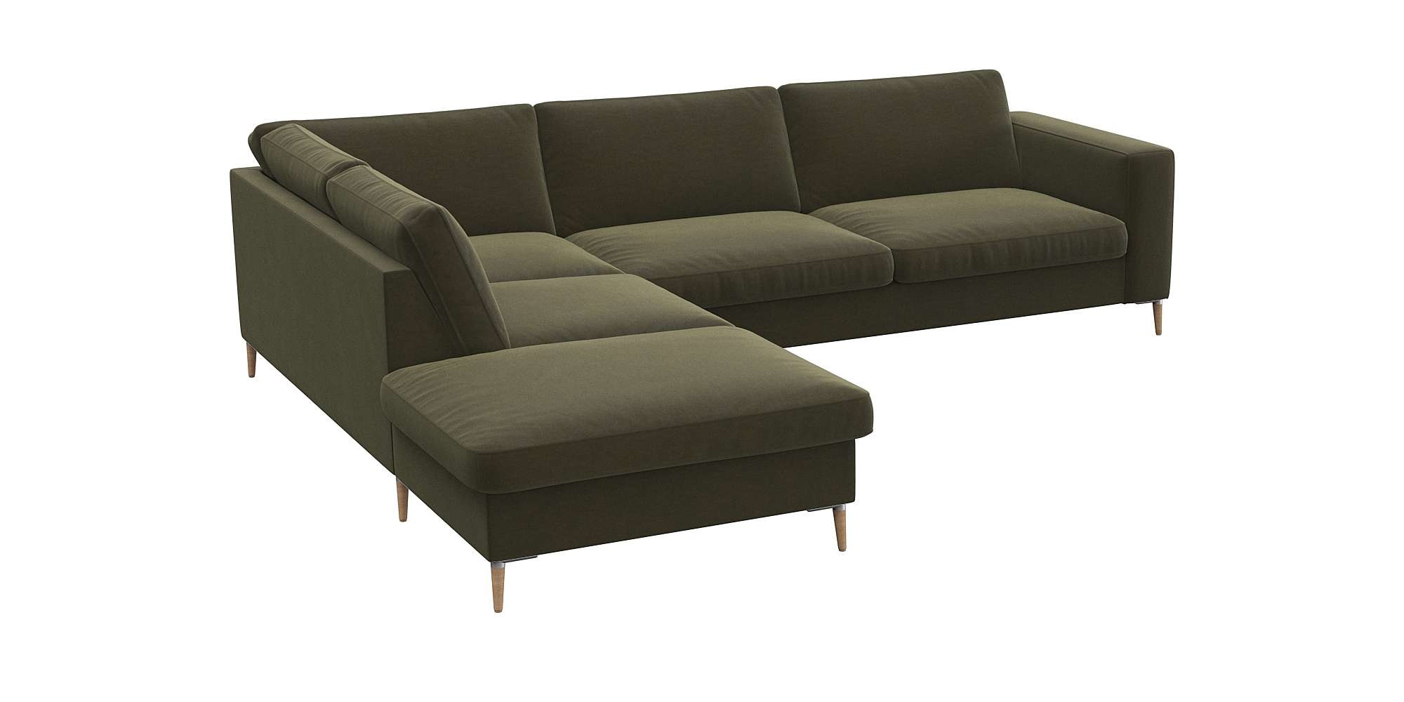 FLEXLUX Ecksofa »Fiore, Sitzaufbau mit hochwertigem Kaltschaum für mehr Sitzkomfort«, breite Armlehnen, L-Form, Füße Alu/Eiche