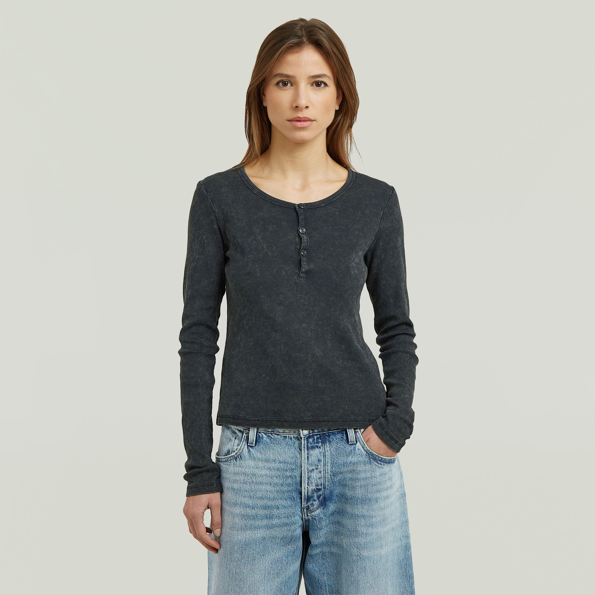 G-STAR Langarmshirt »Vintage Slim Henley t ls wmn« mit Knopfleiste, Baumwollmix