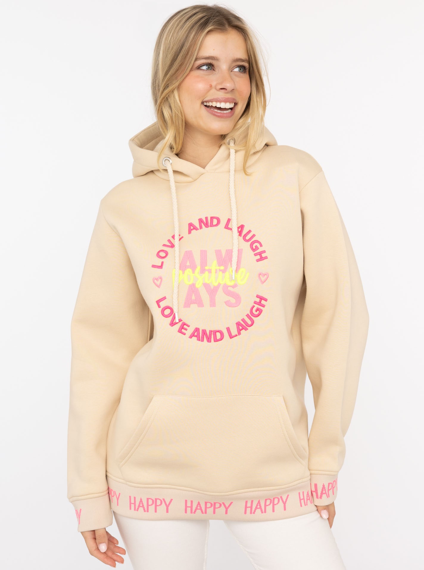 Zwillingsherz Hoodie ""Always Positive"", Kapuze, Stickerei, Fronttasche, B günstig online kaufen