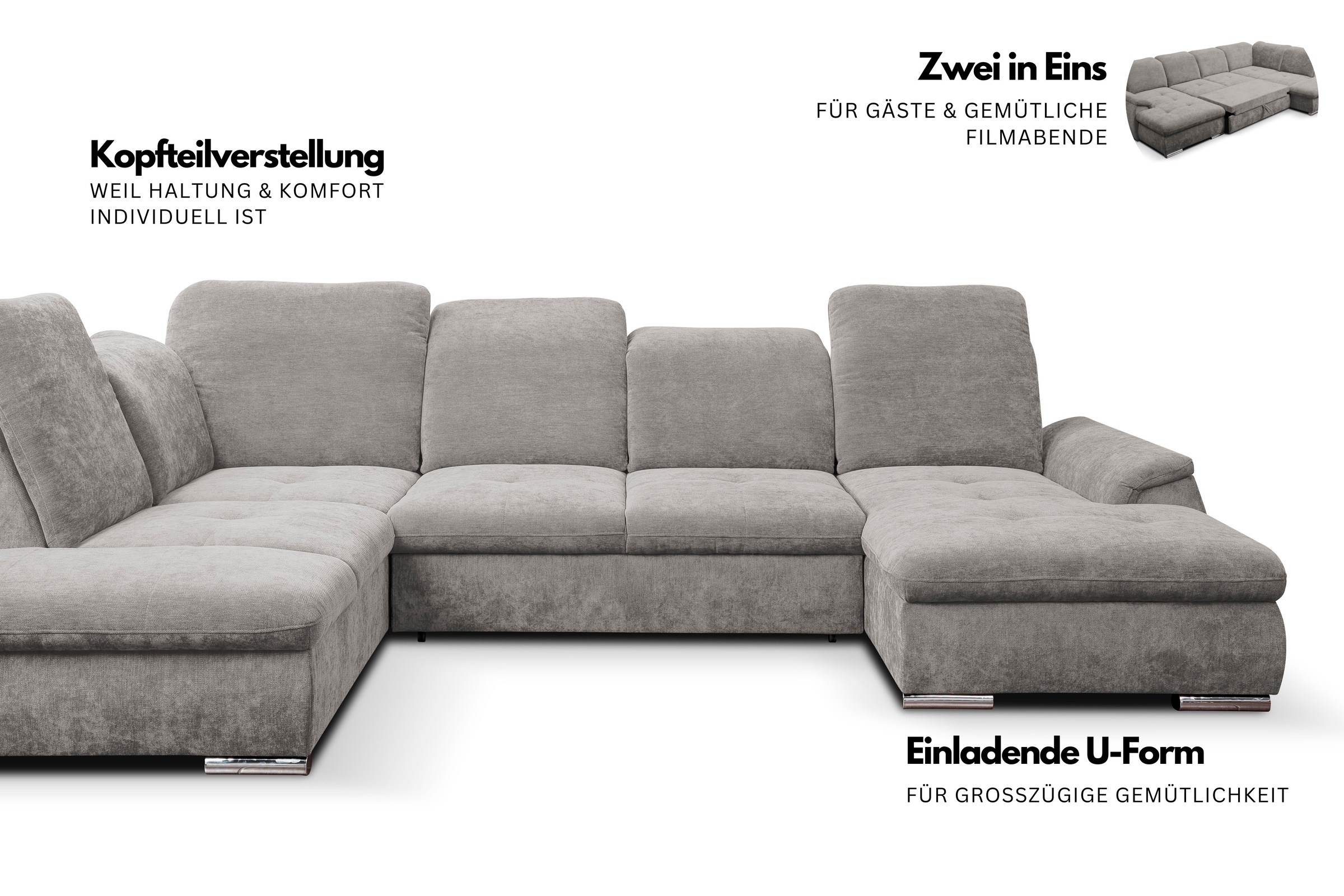 Wohnlandschaft WERK2 "Pula, modern, funktionell und gemütlich", natur, B:356cm H:105cm T:237cm, 100% Polyester, Sofas, Wohnlandschaft, verstellbare Kopfteile, mit Schlaffunktion und Bettkasten 5