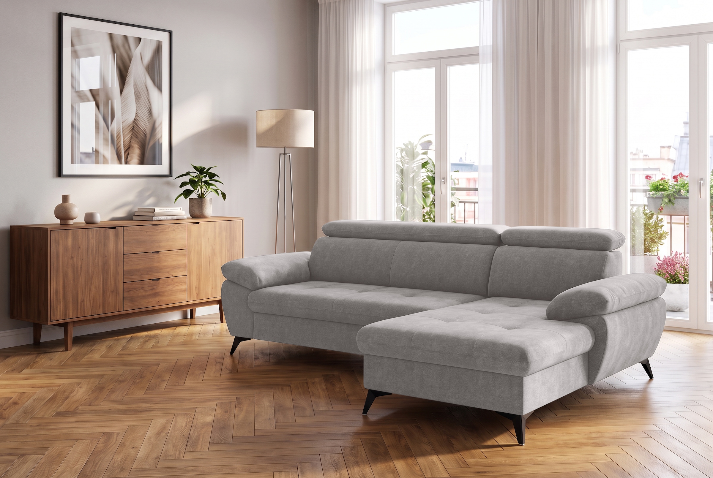 COTTA Ecksofa »Hudson L-Form, B: 261 cm, mit Kopfteilverstellung, Wellenunterfederung« optional mit Schlaffunktion und  XL Bettkasten, Liegefläche 190x119cm