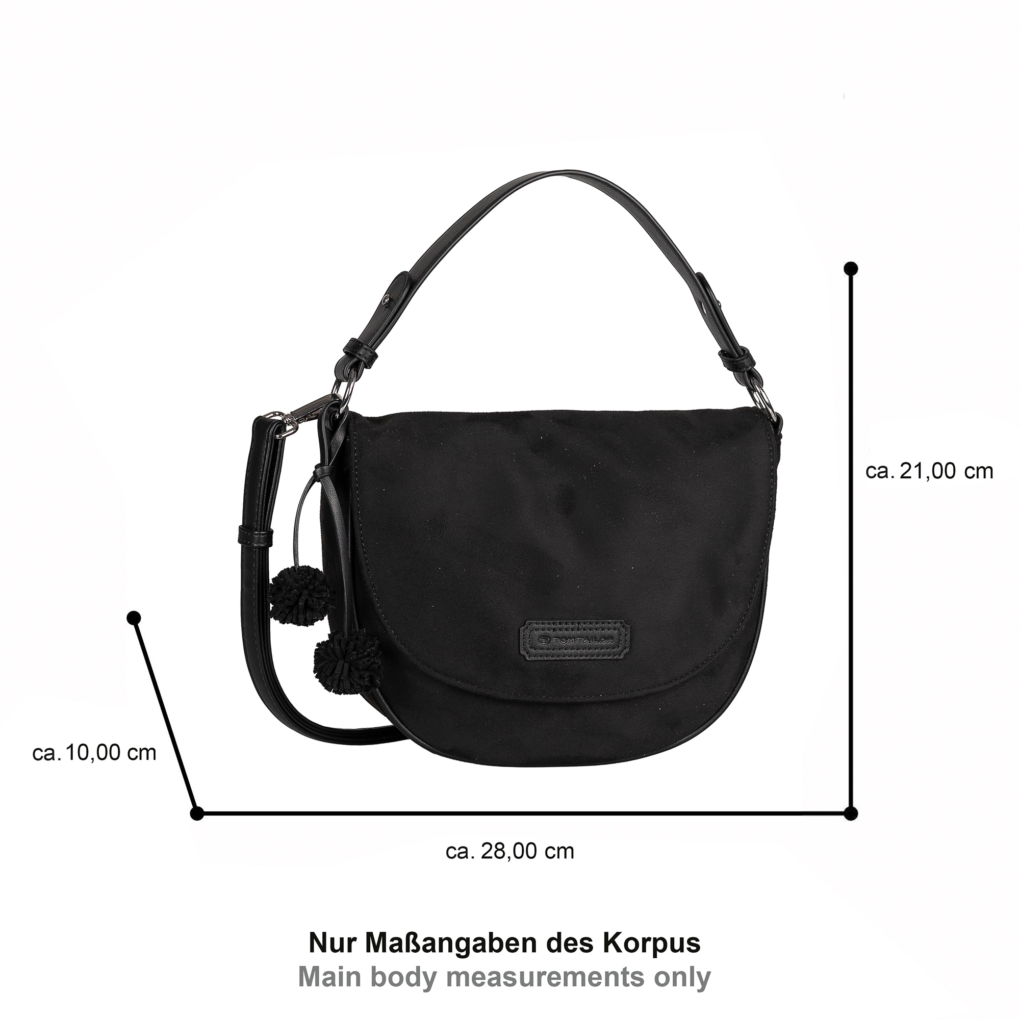 TOM TAILOR Umhängetasche »Idra« Damen Schultertache, Bommel und geprägtem Logo-Patch