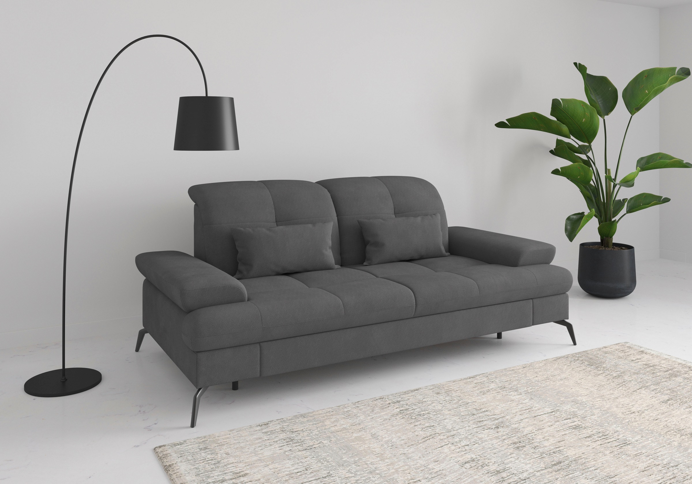 3-Sitzer SIT & MORE "Amica, inkl. Sitztiefenverstellung und Armteilverstellung", grau, B:212cm H:90cm T:122cm, 90% Polyester, 10% Polyamid, Sofas, wahlweise mit Kopfteilverstellung und Bettfunktion