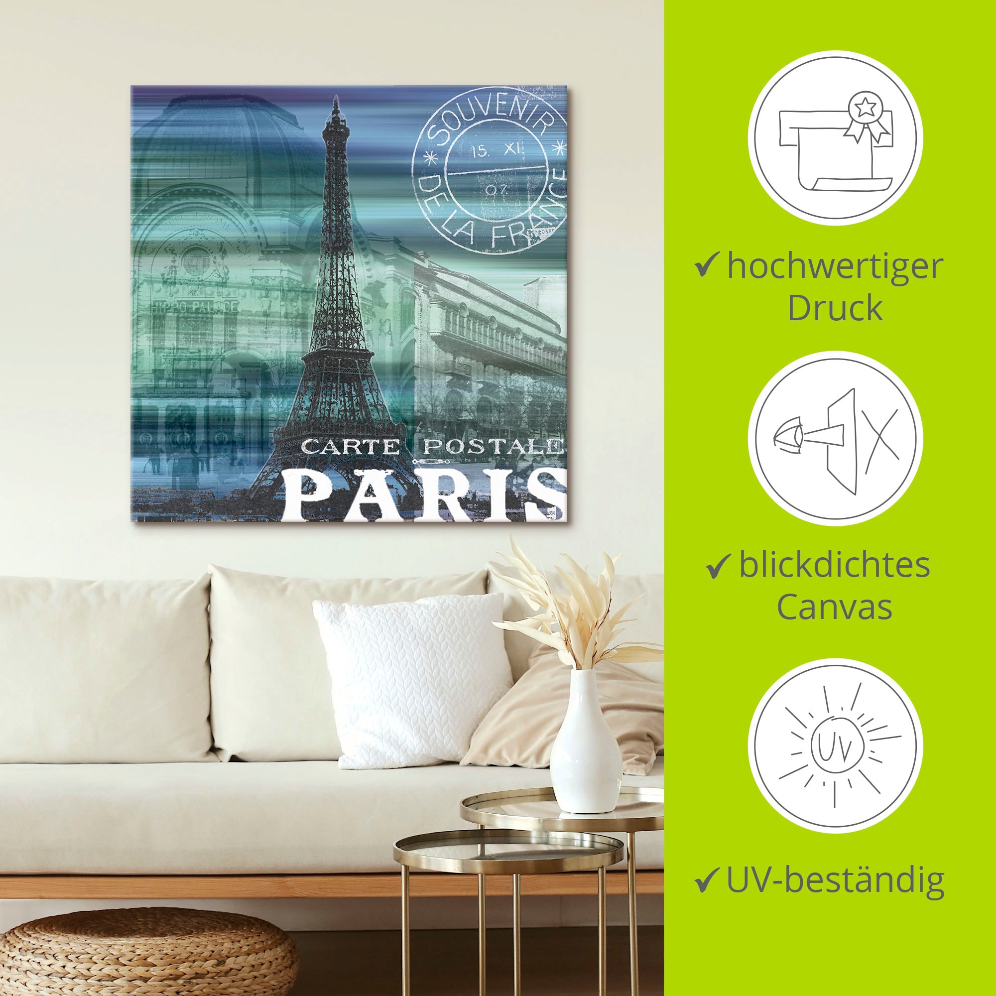 Artland Leinwandbild »Paris Collage - blau«, Gebäude, (1 St.), auf Keilrahmen gespannt