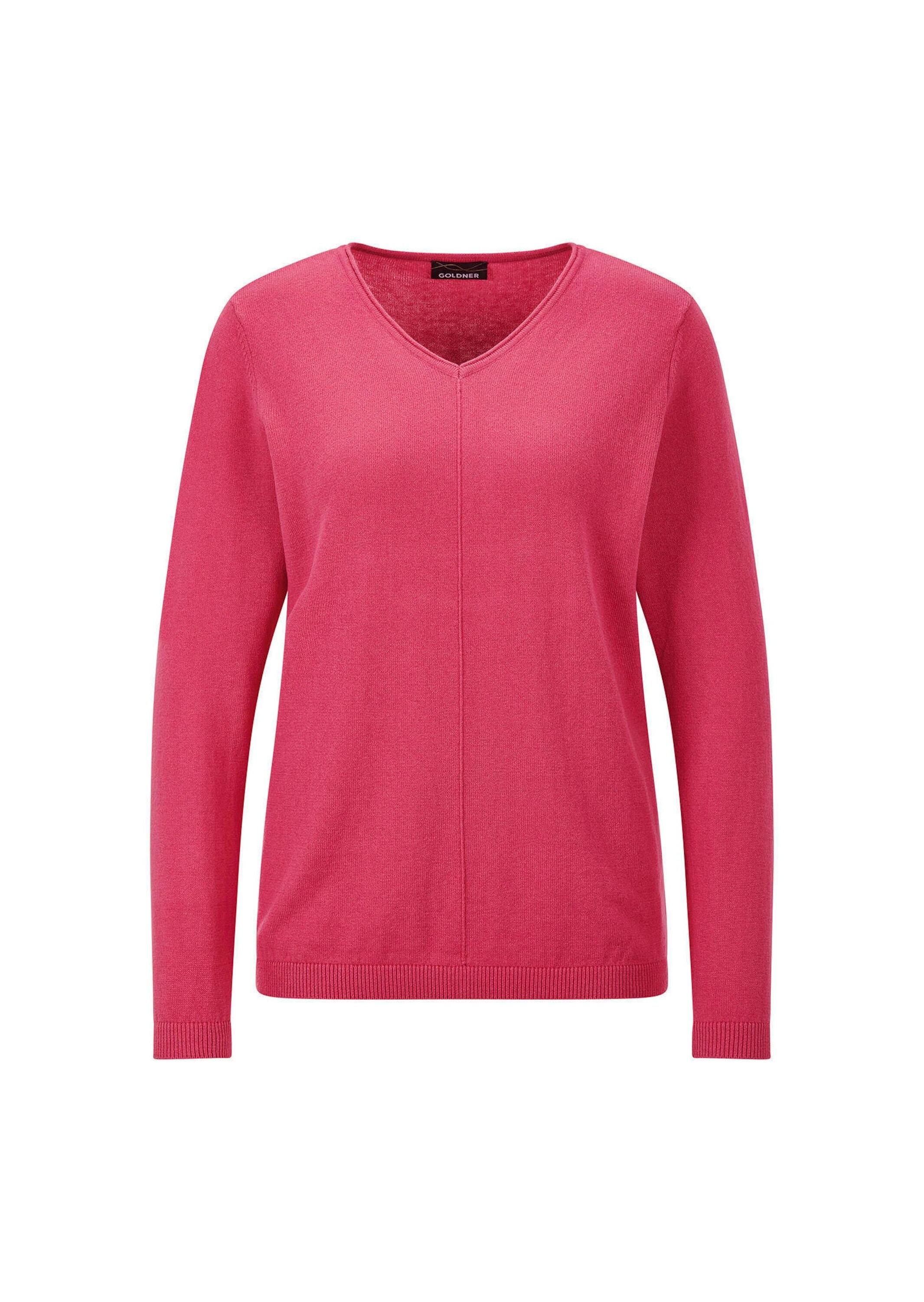 GOLDNER Rundhalspullover "Kurzgröße Baumwollpullover mit V-Ausschnitt" mit günstig online kaufen