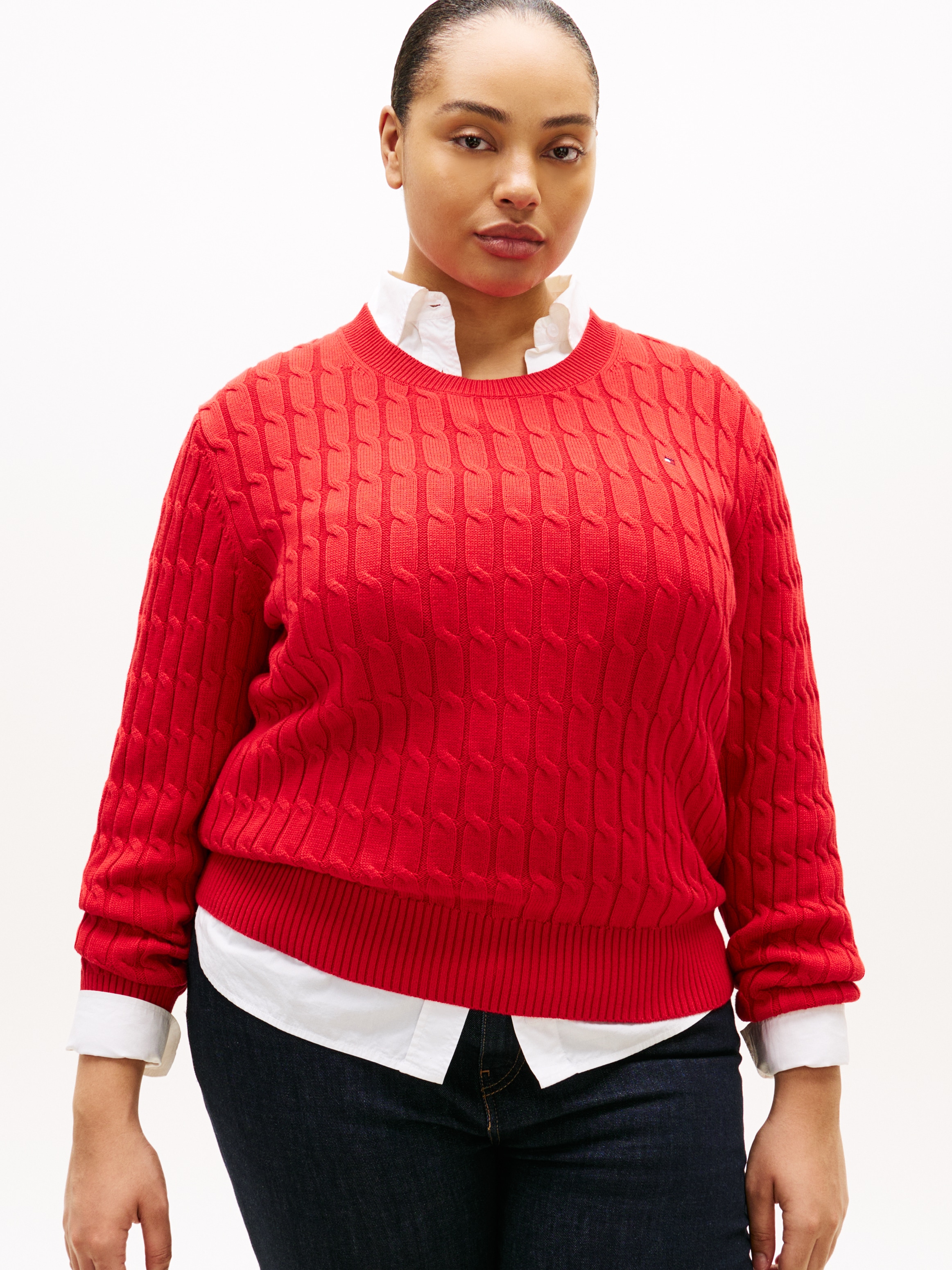 Tommy Hilfiger Curve Rundhalspullover "CRV CO CABLE MID GG C-NK LS SWT" günstig online kaufen