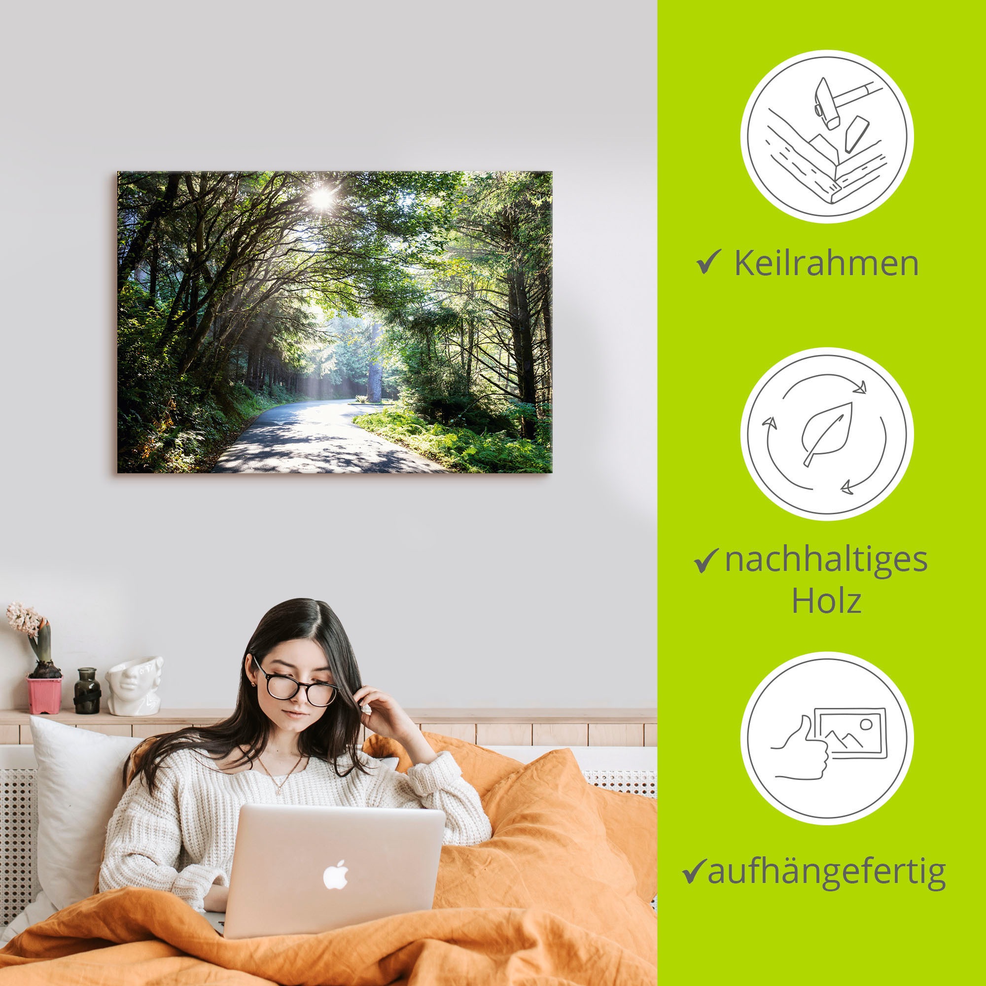 Artland Wandbild »Sonniger Wald«, Baumbilder, (1 St.), als Alubild, Outdoorbild, Leinwandbild, Poster in verschied. Größen