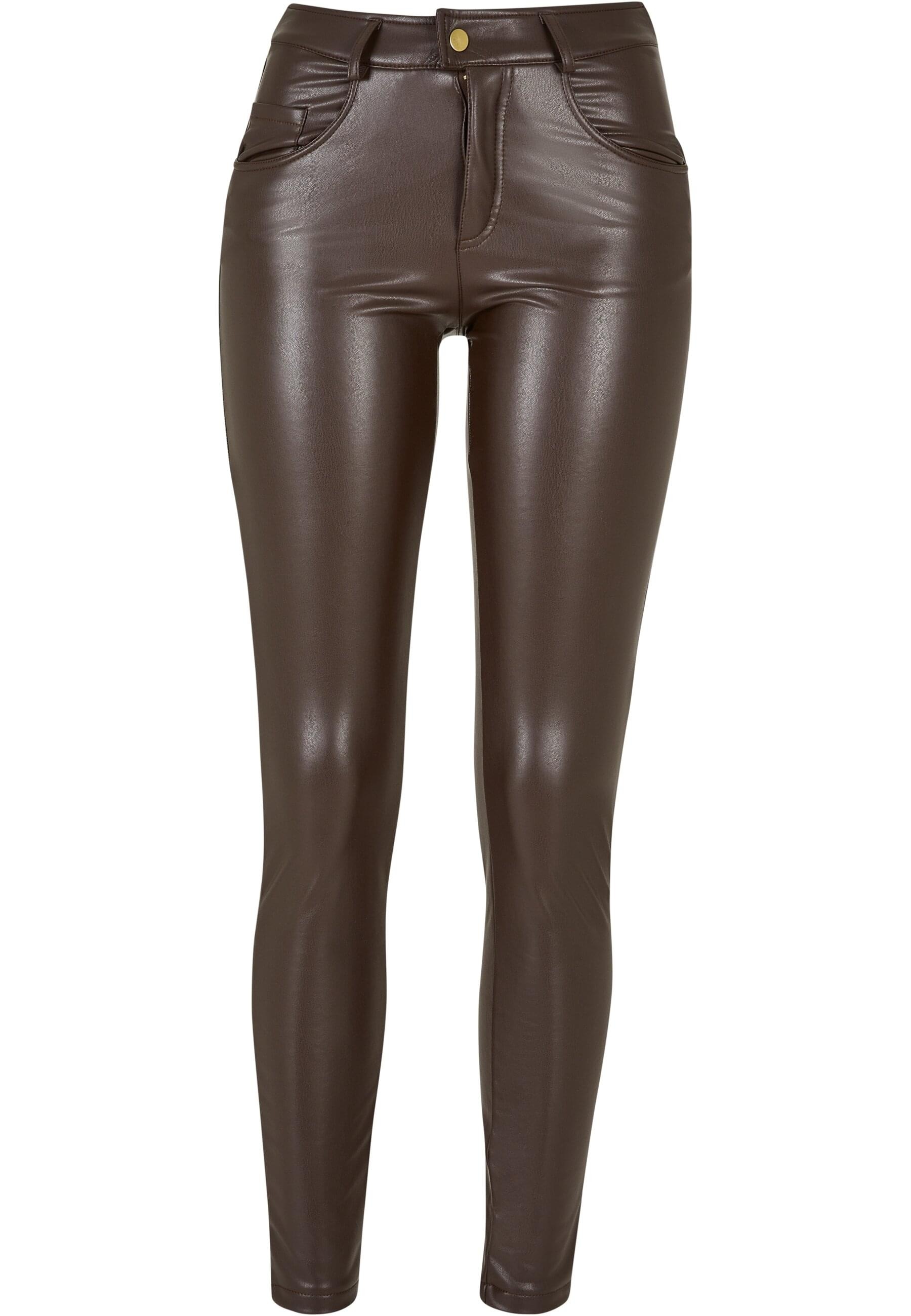 URBAN CLASSICS Stoffhose "Urban Classics Damen Ladies Mid Waist Synthetic Leather Pants", (1 tlg.)