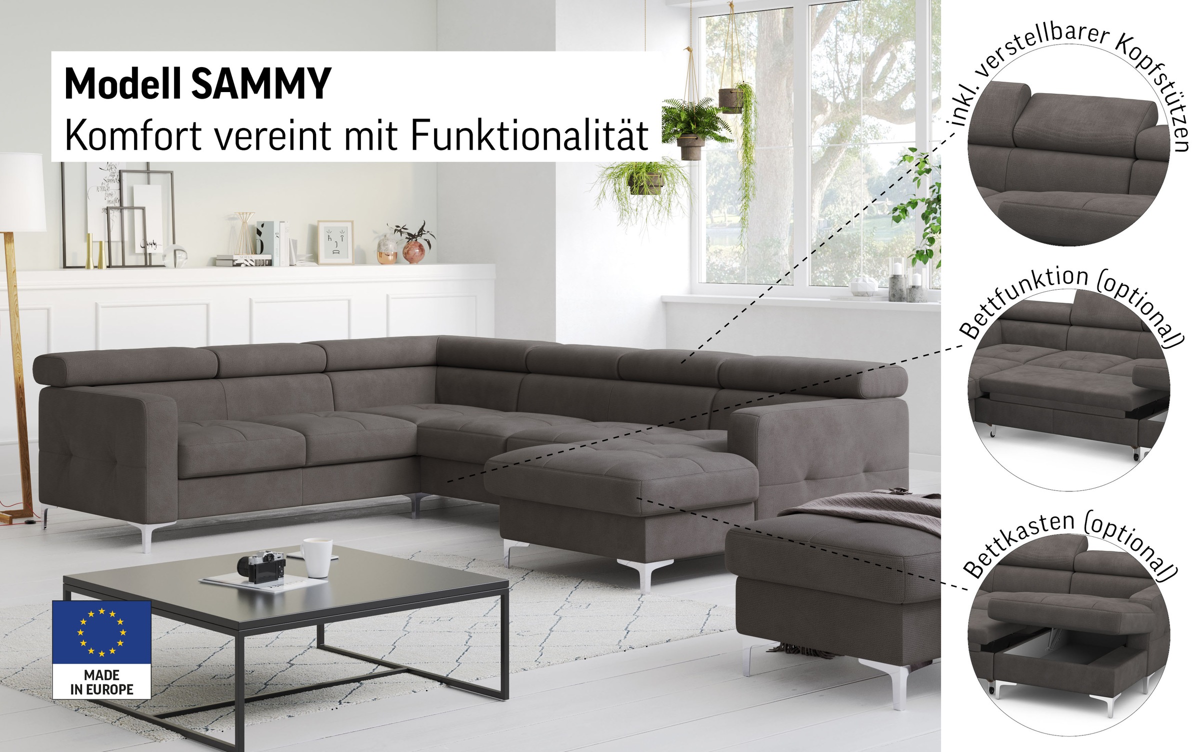 Thumbnail - COTTA Wohnlandschaft "Sammy U-Form", mit Kopfteilverstellung, wahlweise mit Bettfunktion & Bettkasten