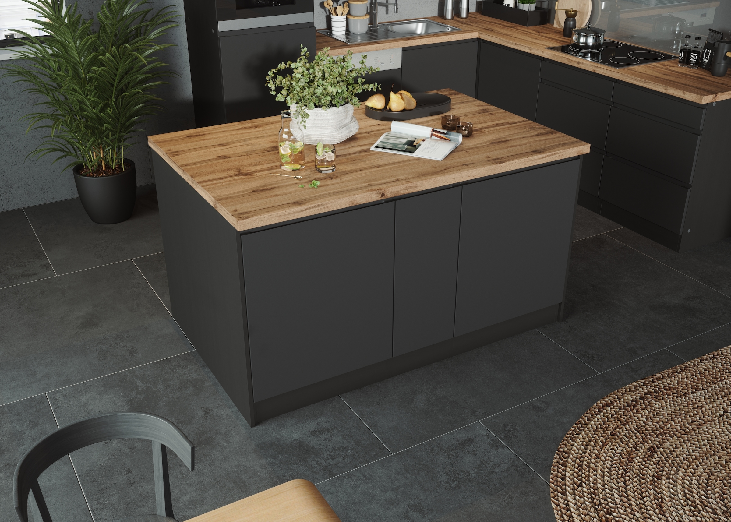 KOCHSTATION "KS-Bruneck, Breite 153 cm" MDF-Fronten, Arbeitsplatte 38mm sta günstig online kaufen