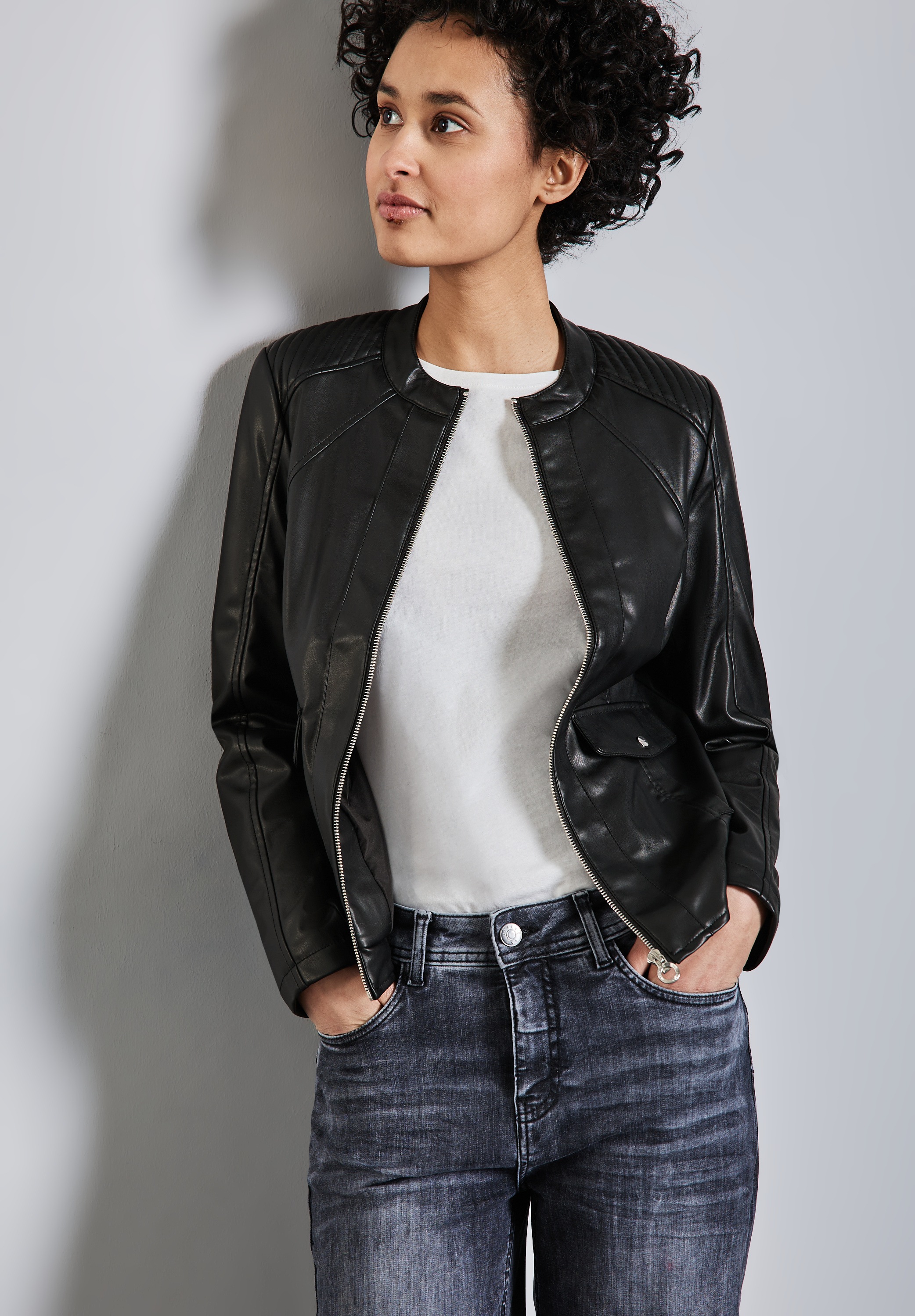 STREET ONE Lederimitatjacke ohne Kapuze mit Stehkragen