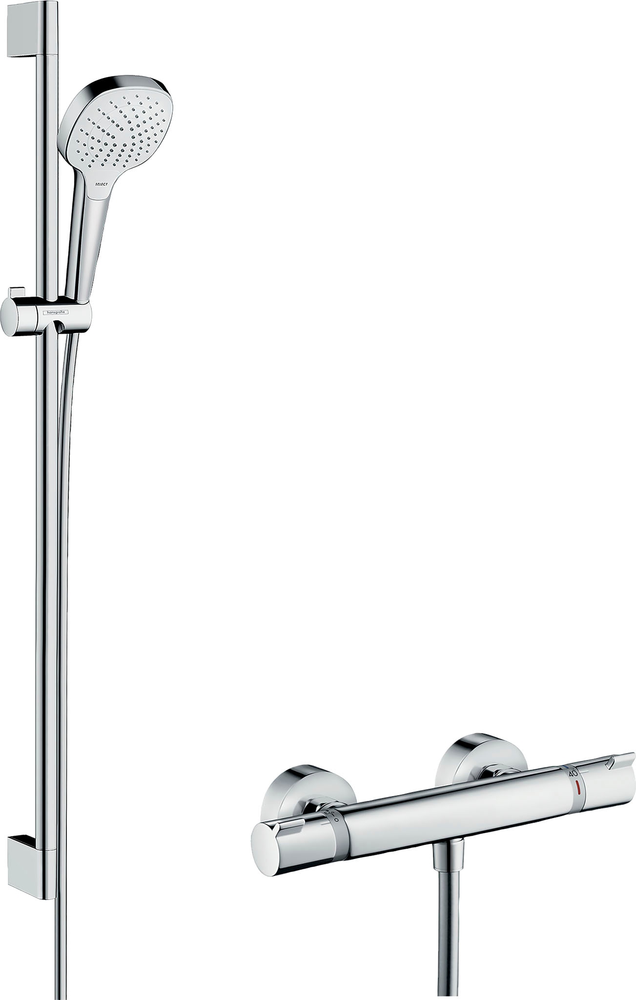 hansgrohe Duschsystem "Croma Select E", (Komplett-Set), Aufputz mit Ecostat Comfort Thermostat und Duschstange 90cm