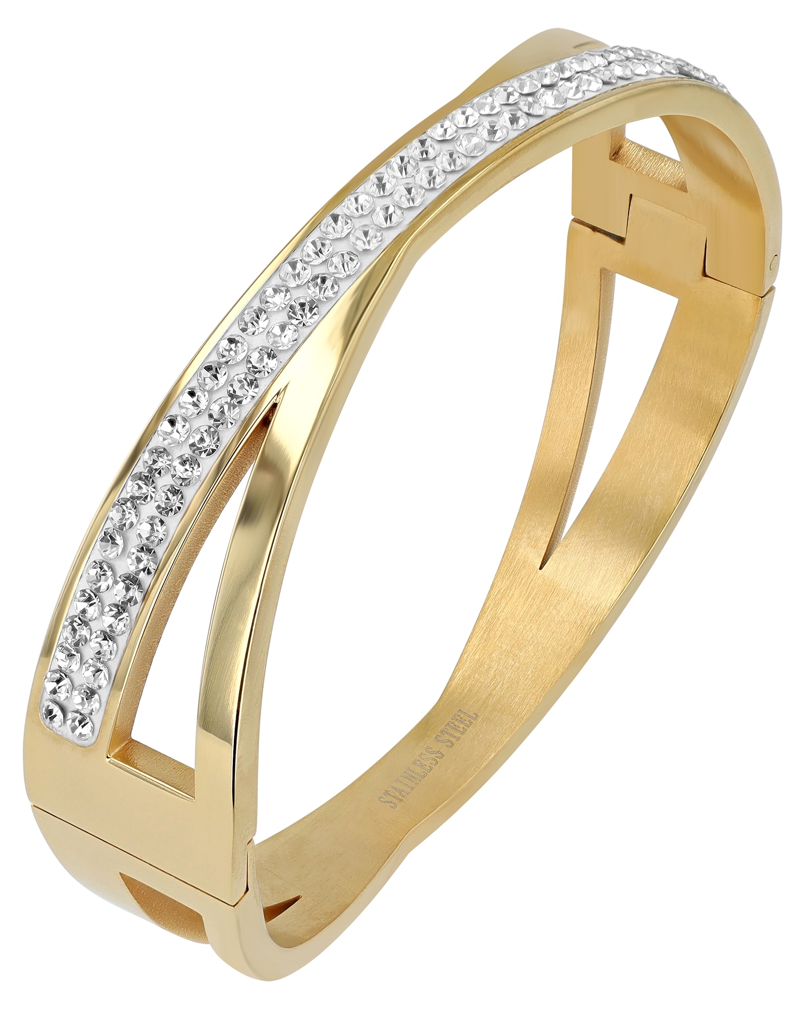 ADELIA ́S Damen Armreif "Armband – Armreif aus Edelstahl mit Strass Steinchen Ø 6,0 cm cm", 6cm, Edelstahl, gold, Edelstahl, Armbänder, Geschenkidee: