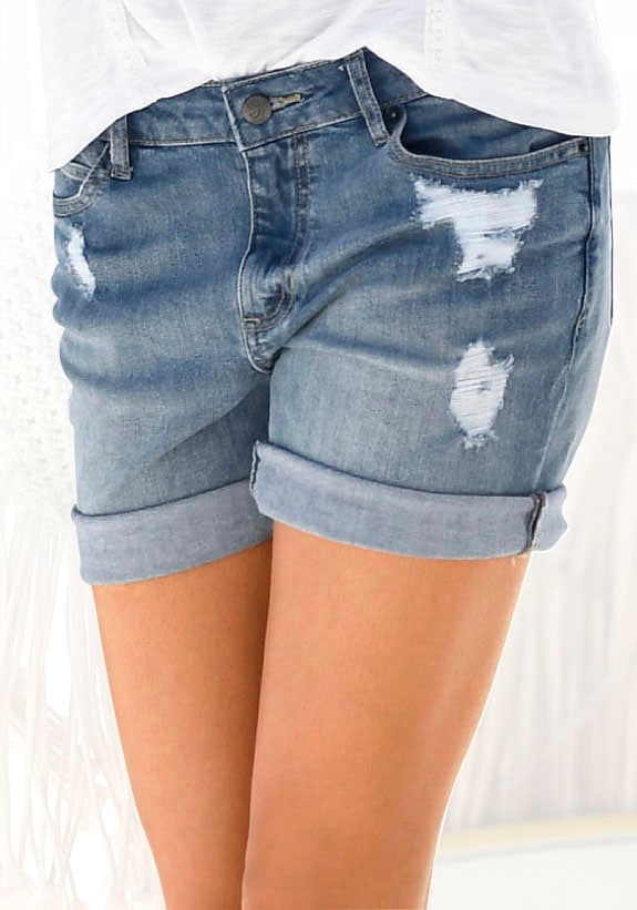 Buffalo Jeansbermudas "aus bequemer Baumwollqualität" mit Destroyed-Effekten, Shorts zum Krempeln, kurze Hose, Sommerhose