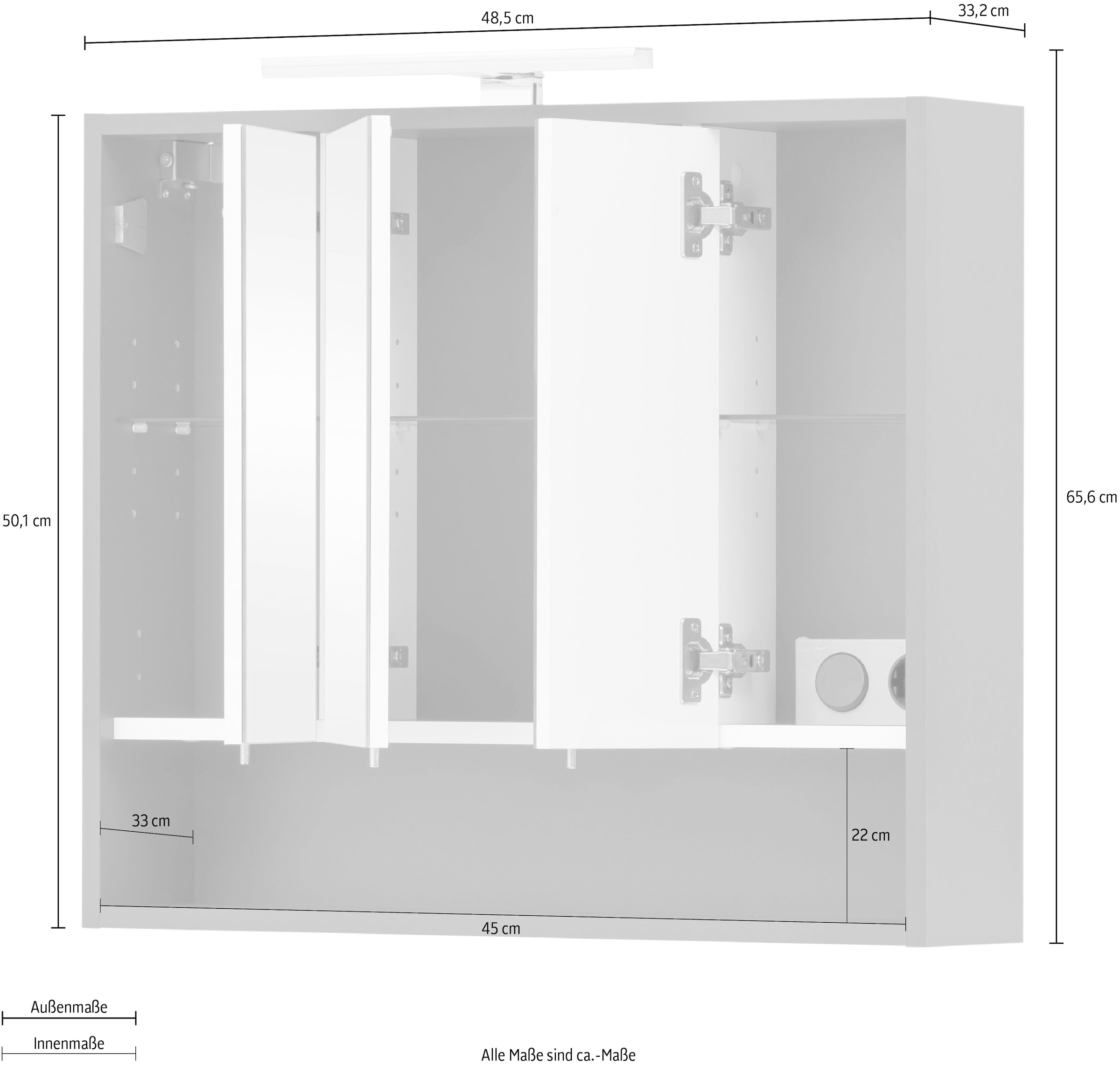 Schildmeyer Spiegelschrank »Kent«, 70 Breite und cm, | LED-Beleuchtung Schalter-/Steckdosenbox BAUR Badmöbel