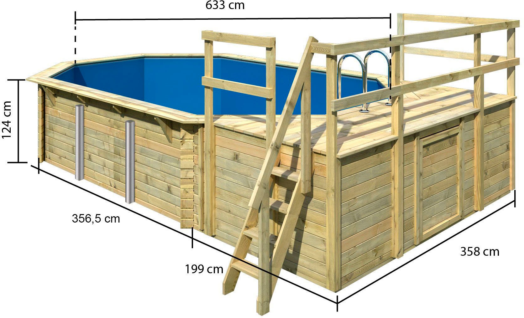 Karibu Achteckpool »Palma D« BxLxH: 690x400x124cm, mit Sonnenterrasse