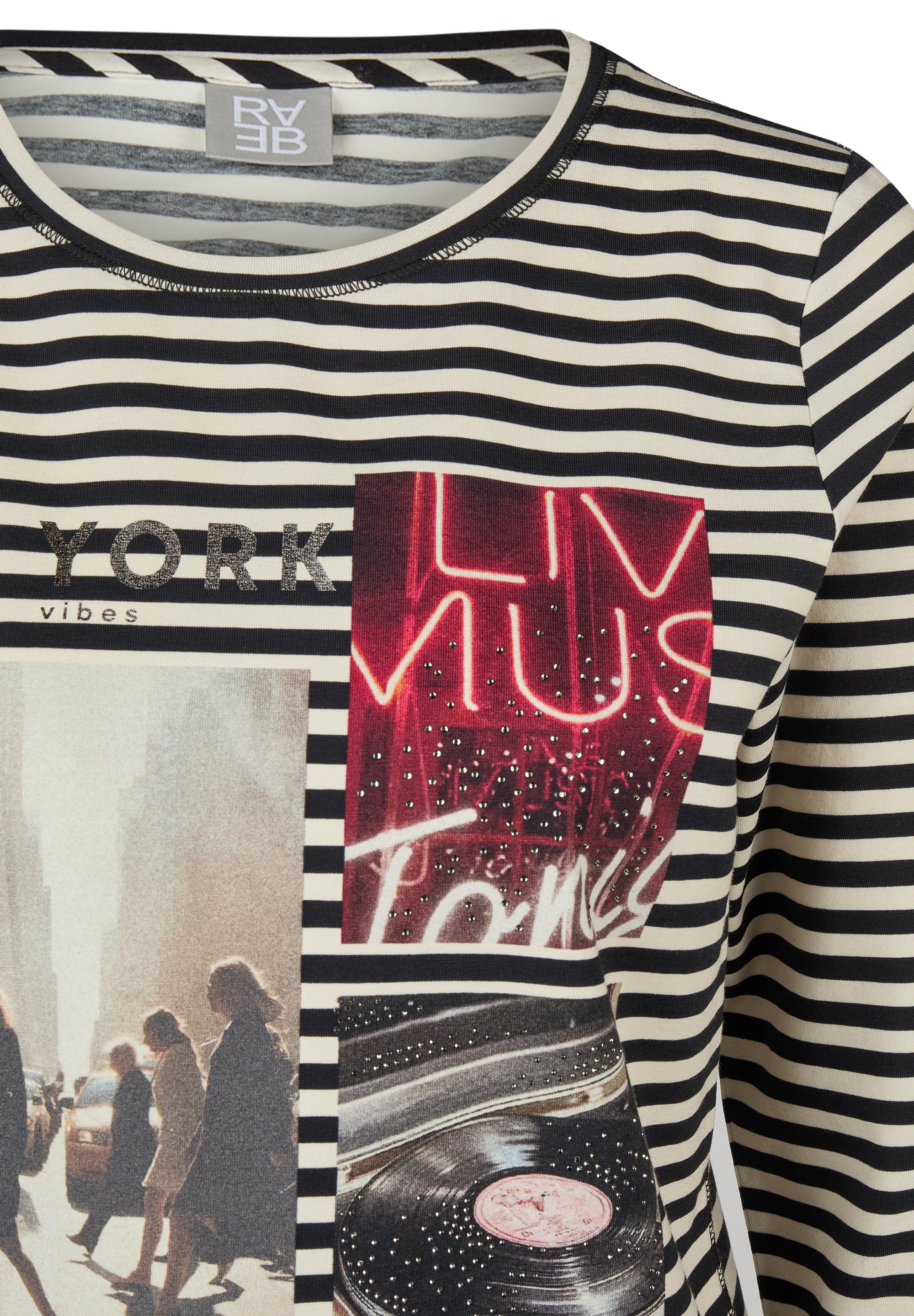 Rabe Langarmshirt im Streifen-Design und mit Print