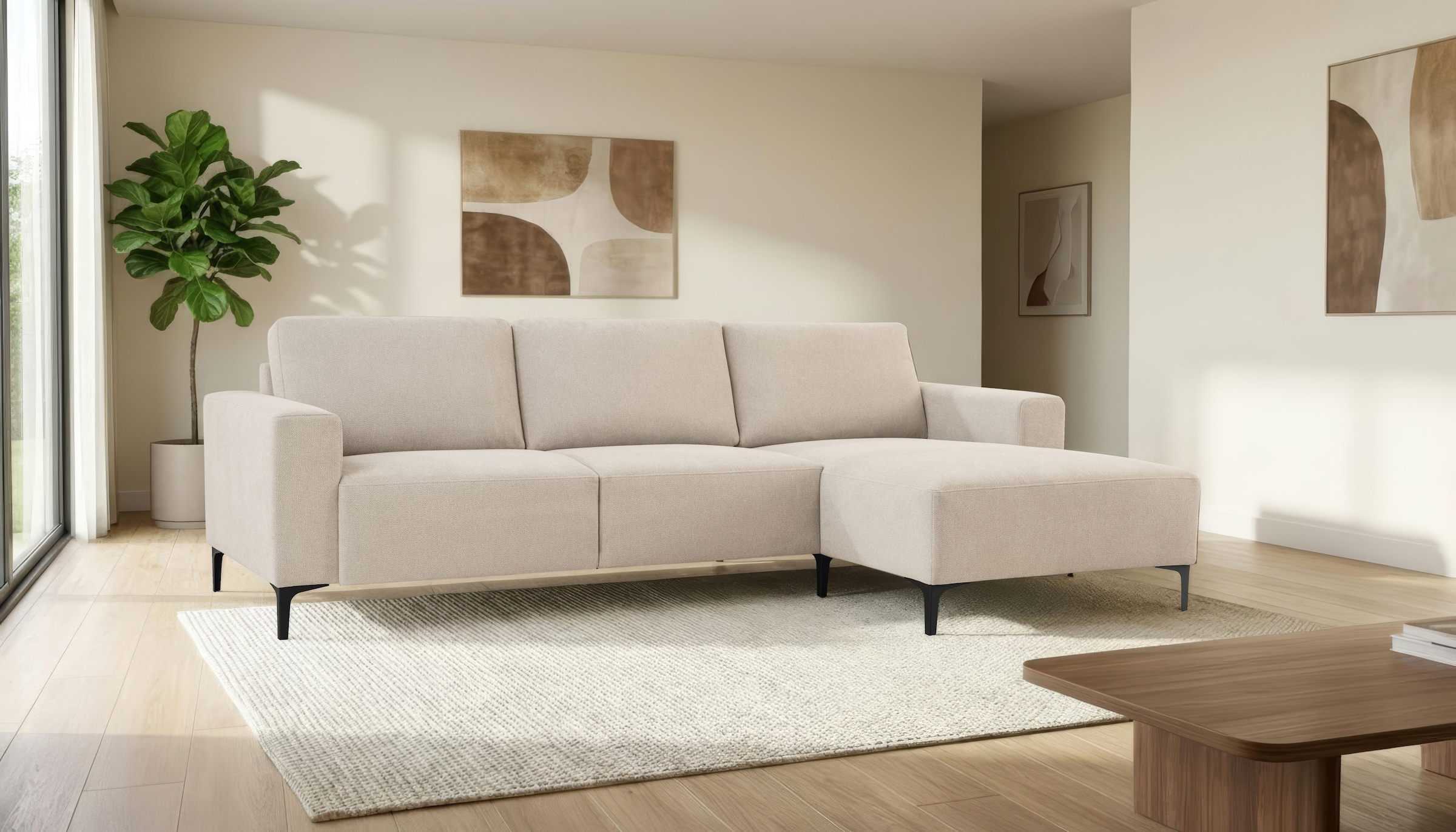 OTTO home Ecksofa "Tournon, L-Form, Breite 262 cm, Webstoff, Chenille" Designsofa im nordischen Stil, Wellenunterfederung, Metallfüße