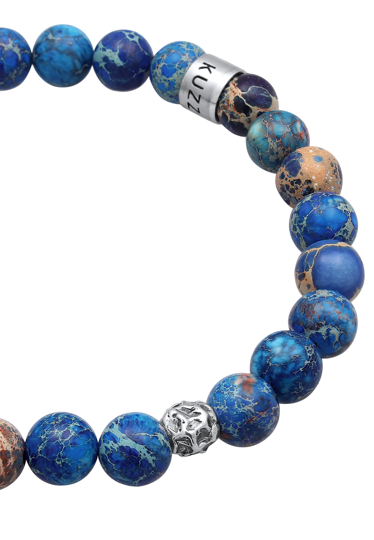 Armband KUZZOI "Herren Achat Perlen Blau Beads 925 Silber" Gr. 23, silber, Armbänder, Herren, 23cm, ohne Stein, Silber 925 (Sterlingsilber), Armband 2