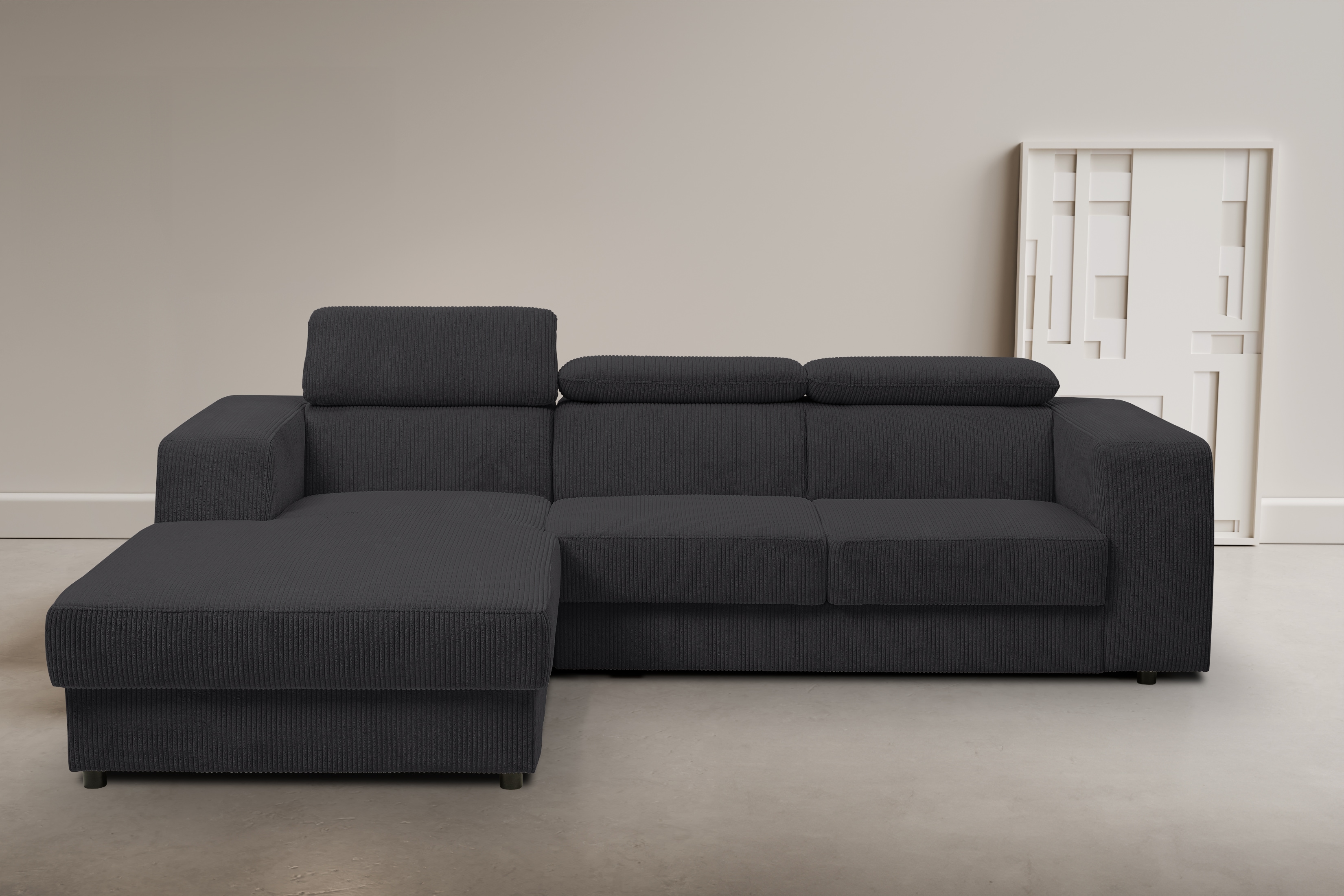 WERK2 Ecksofa "Cherry 270 x 192 cm modern und bequem" Cord, L-Form, XXL, Schlaffunktion, Bettkasten