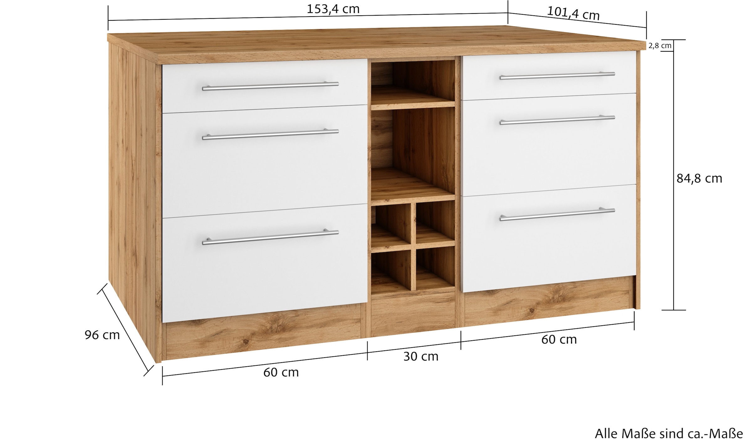 HELD MÖBEL Kücheninsel »Wien«, Breite 153 cm, MDF-Fronten, Flaschenregal