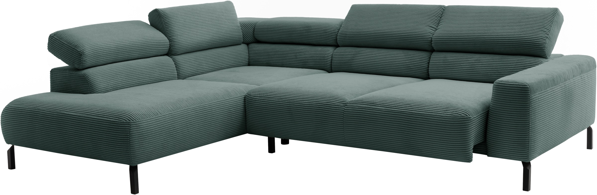 Places of Style Ecksofa »Antonelli, L-Form, inkl. Kopfteilverstellung, Breite 276 cm«, mit elektrischer Sitztiefenverstellung, in Cord, grün