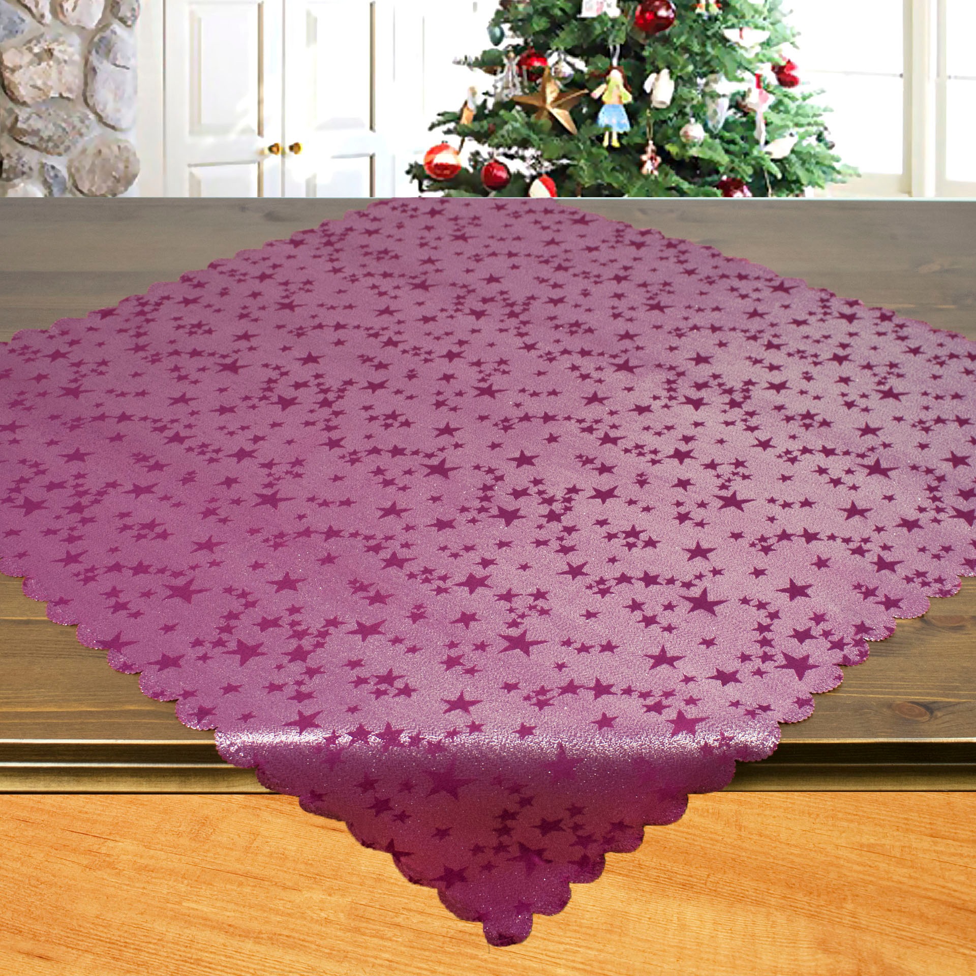 Mitteldecke, B:80cm L:80cm, lila, DELINDO LIFESTYLE, Polyester, Tischdecken, "Sternchen allover", mit Lurex-Sternchen