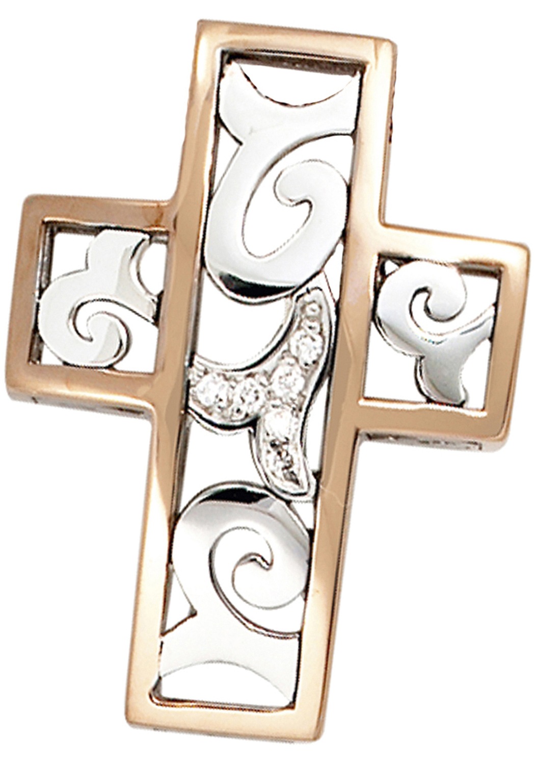 JOBO Kreuzanhänger »Anhänger Kreuz« 585 Gold bicolor mit 6 Diamanten