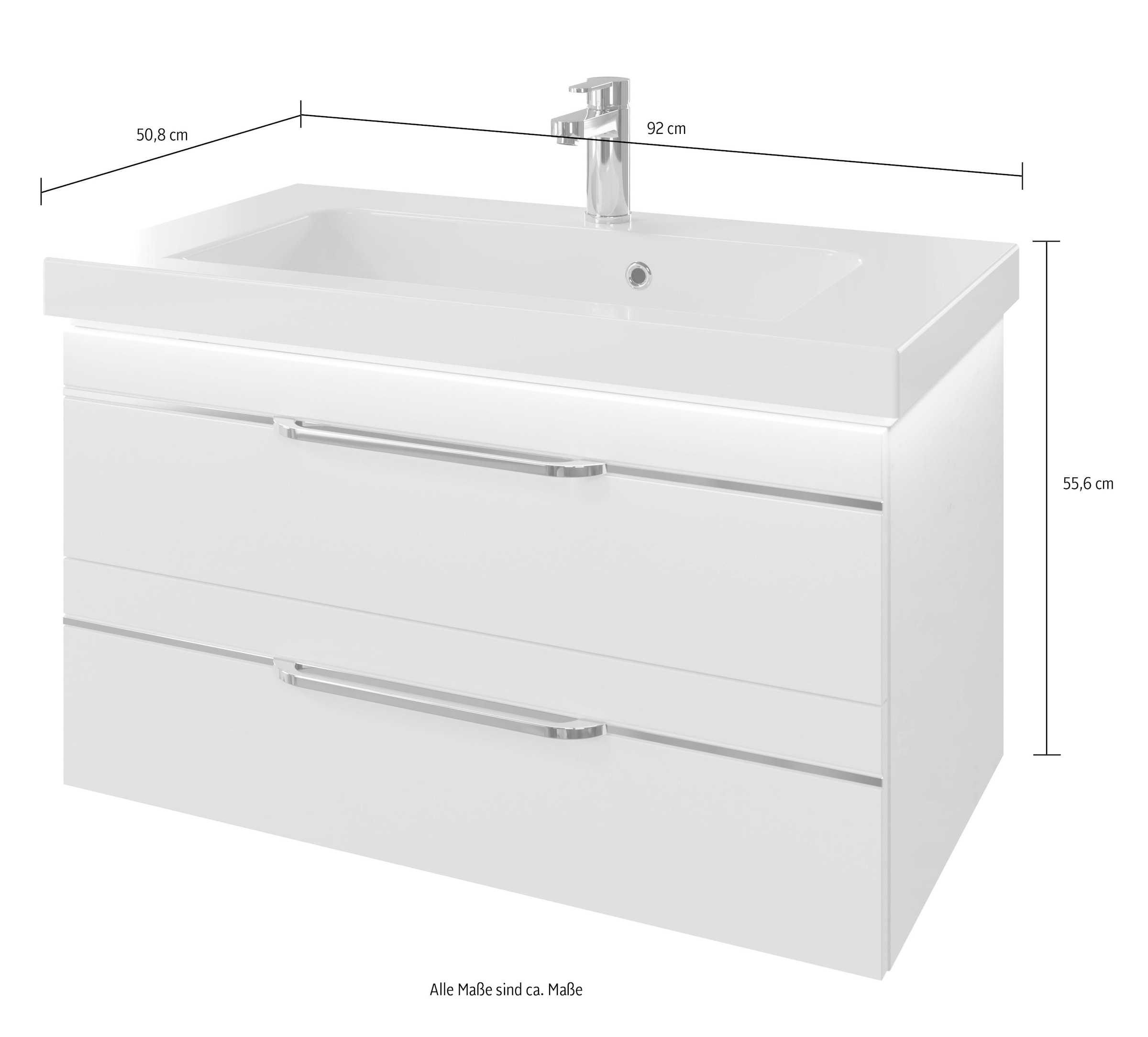 Saphir Waschtisch »Serie Balto Mineralmarmor-Waschtisch mit Unterschrank, 92 cm breit«, Waschplatz mit 2 Schubladen, Badschrank in verschiedenen Ausführungen