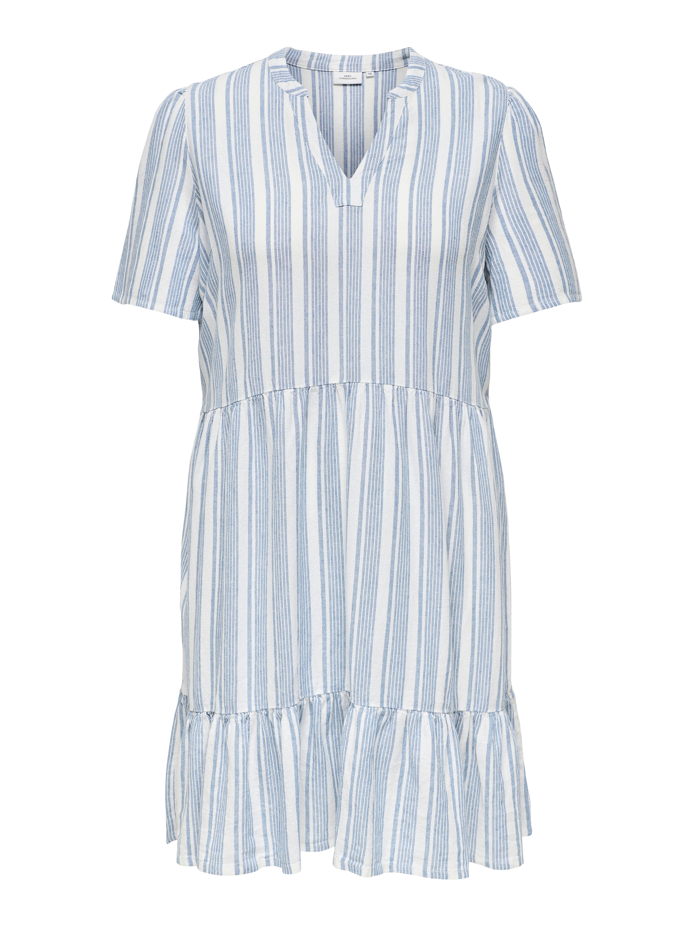 ONLY CARMAKOMA Minikleid »CARTIRI-CARO S/S V-NECK LIN DRESS TLR«, mit Volant im Tunika Style
