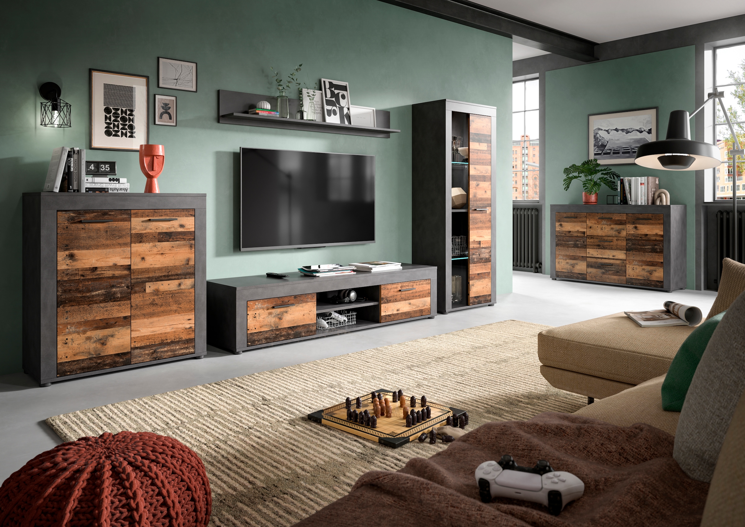INOSIGN Wohnwand »Aosta, Breite 310cm, best. aus: 2x Vitrine, Lowboard, Wandboard«, Wohnwand, Kombination, Anbauwand, Möbel Set, Schrankwand, Möbel Kombi